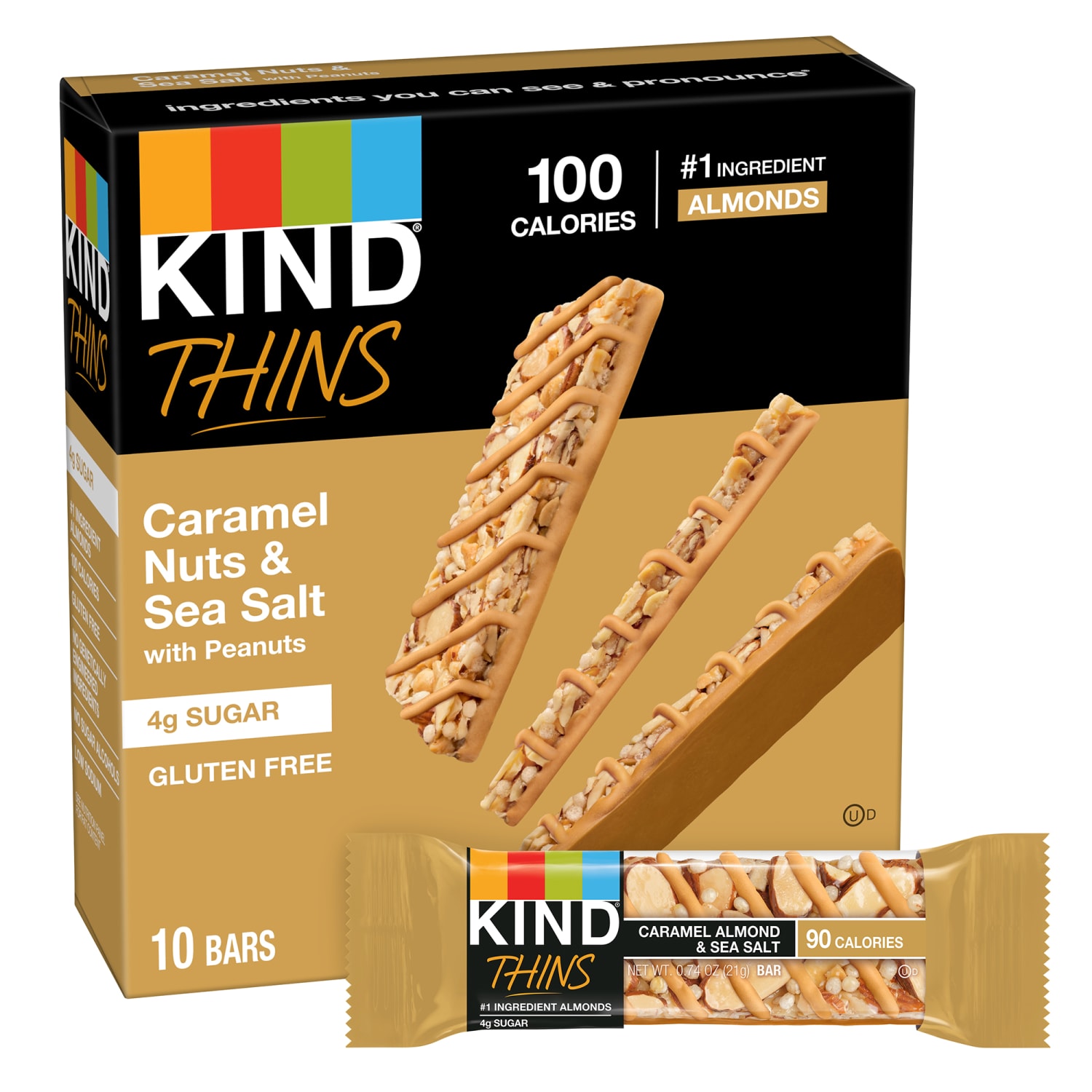 KIND Thins Variety Pack, Dark Chocolate Nuts & Sea Salt/Caramel Almond Sea Salt/Peanut Butter Dark Chocolate, 0.74 Oz, Pack Of 30 Thins - Image 4