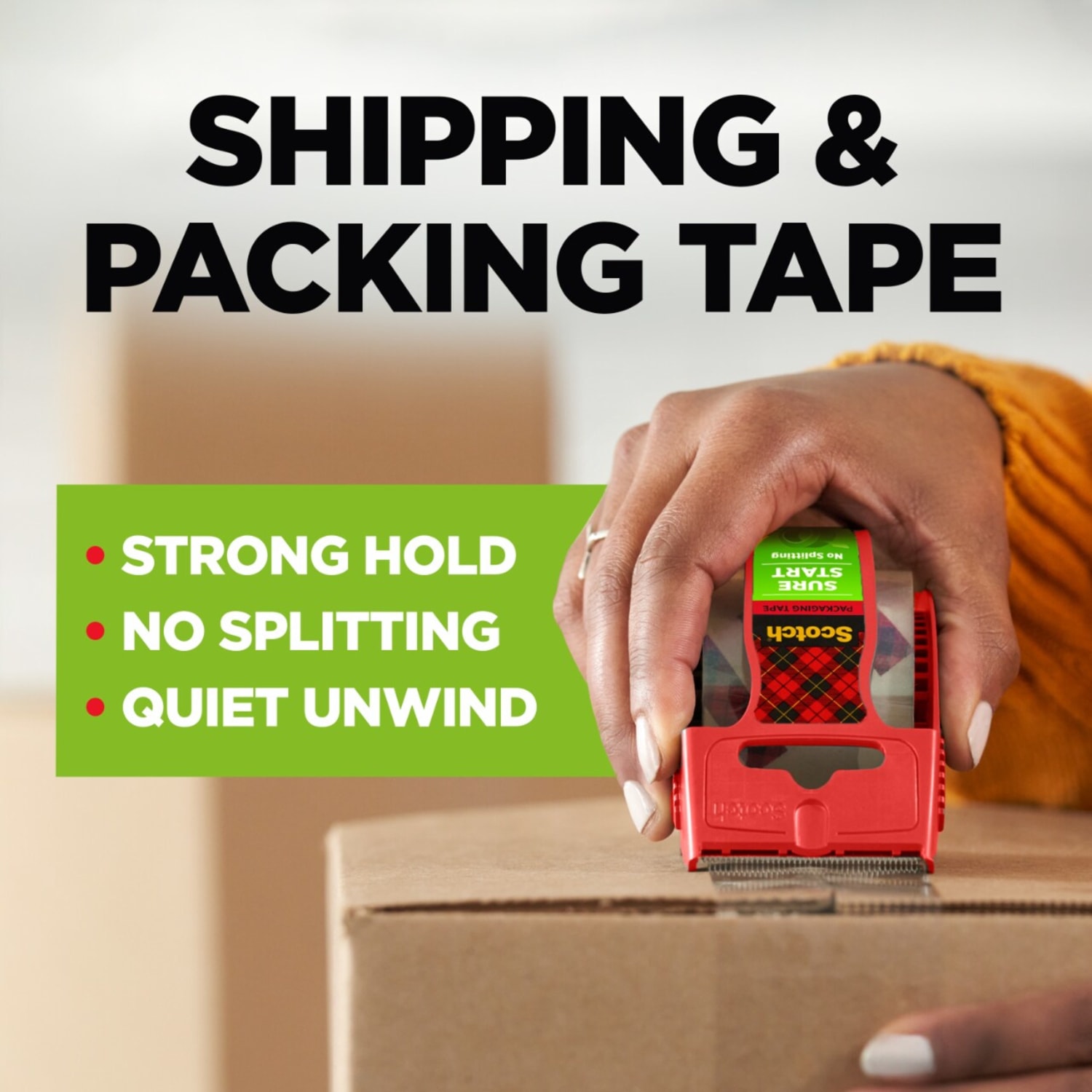 Scotch Sure Start Shipping Tape, 6 Tape Rolls, 1 7/8 in x 25 yd, 1.5in Core, Designed for Packing, Shipping and Mailing, Quiet Unwind, No Splitting or Tearing, Clear - Image 3