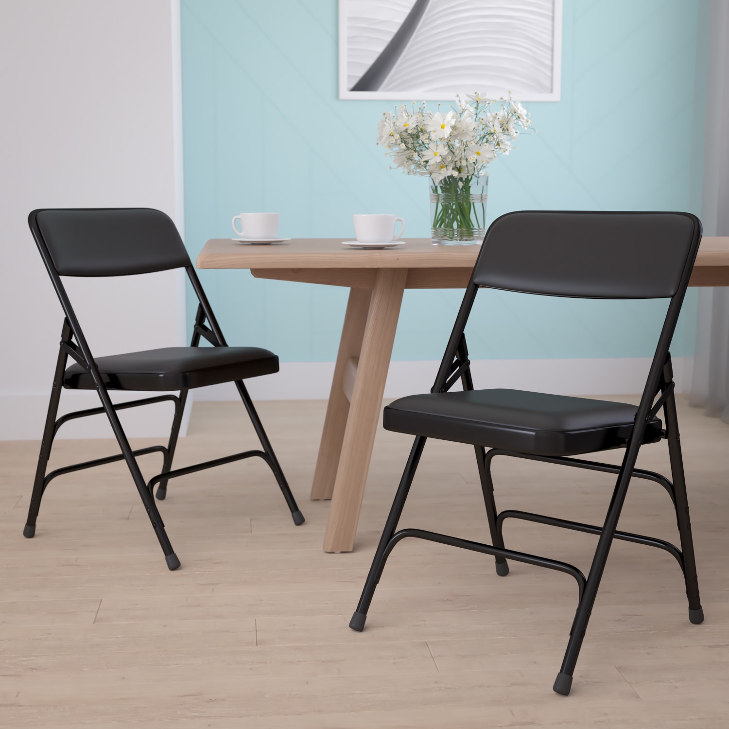 Flash Furniture HERCULES Series Metal Folding Chairs With Padded Vinyl Seats Black Pack Of 2 Chairs PopularChairscom