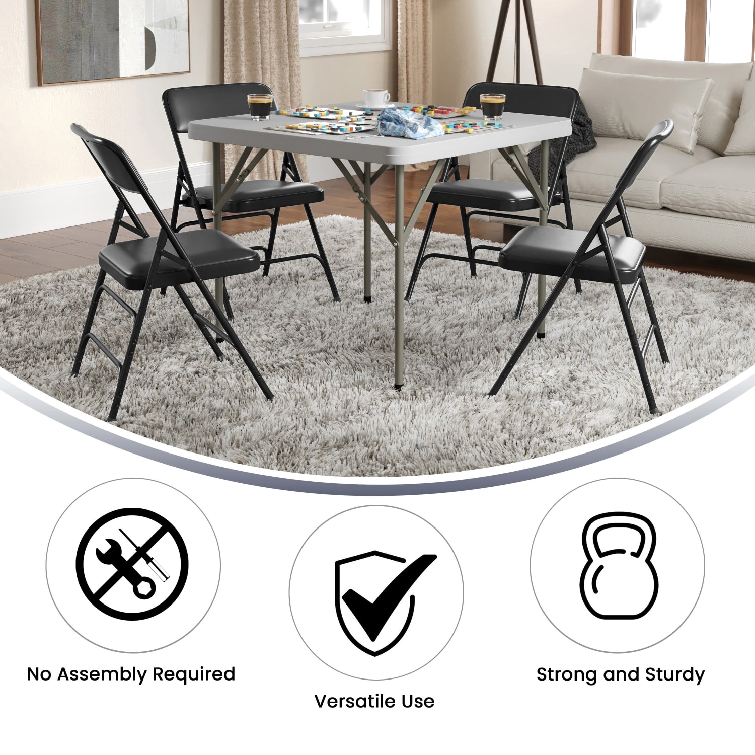 Flash Furniture HERCULES Series Metal Folding Chairs With Padded Vinyl Seats, Black, Pack Of 2 Chairs - Image 4