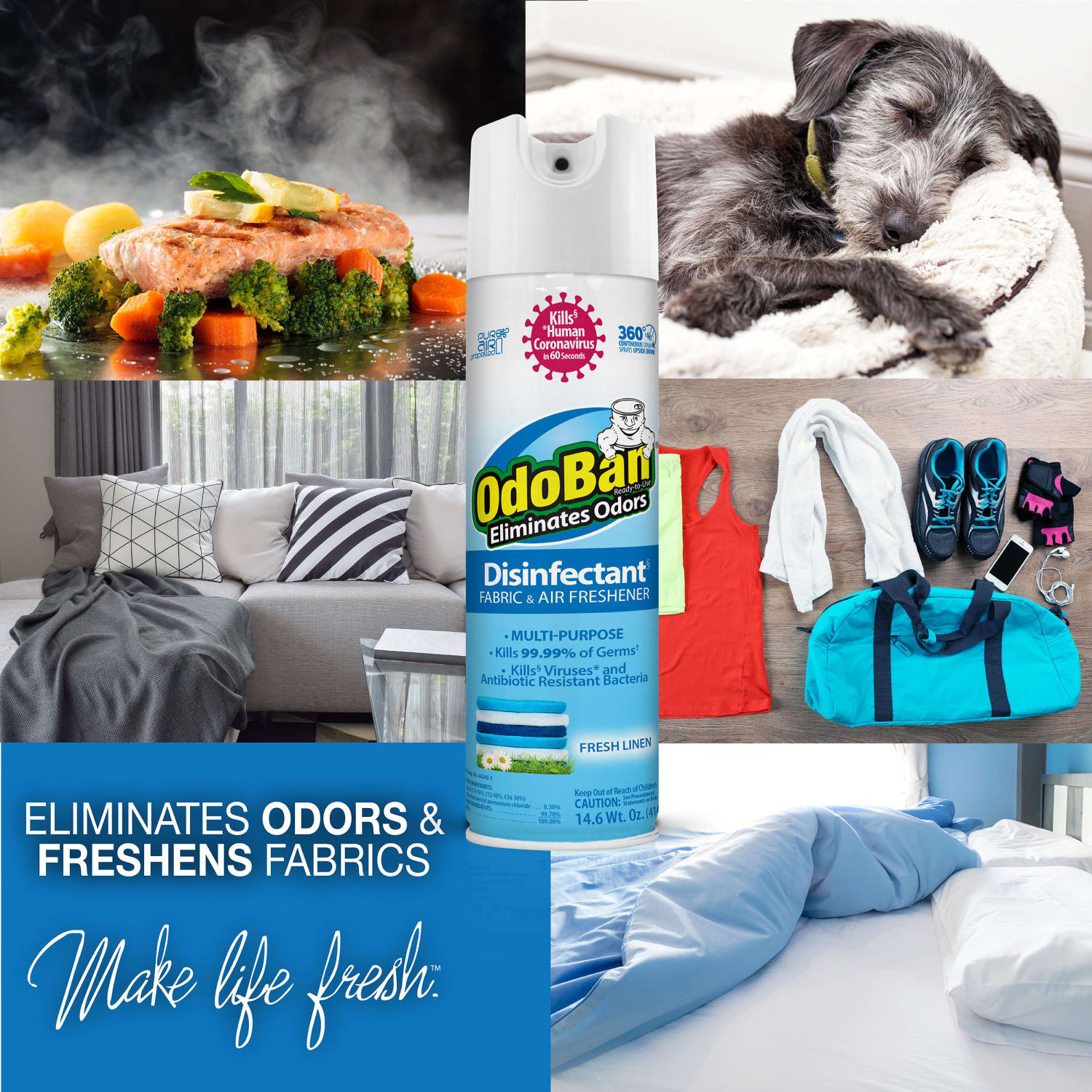 OdoBan Odor Eliminator Disinfectant 360 deg. Spray, Fresh Linen, 14.6 Oz, Pack Of 6 Bottles - Image 4