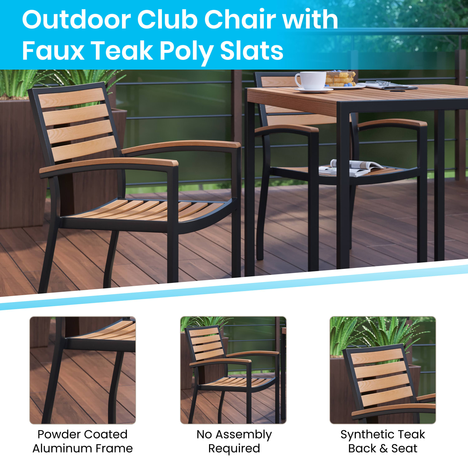 Flash Furniture Lark 5-Piece Outdoor Dining Table Set, Teak - Image 6