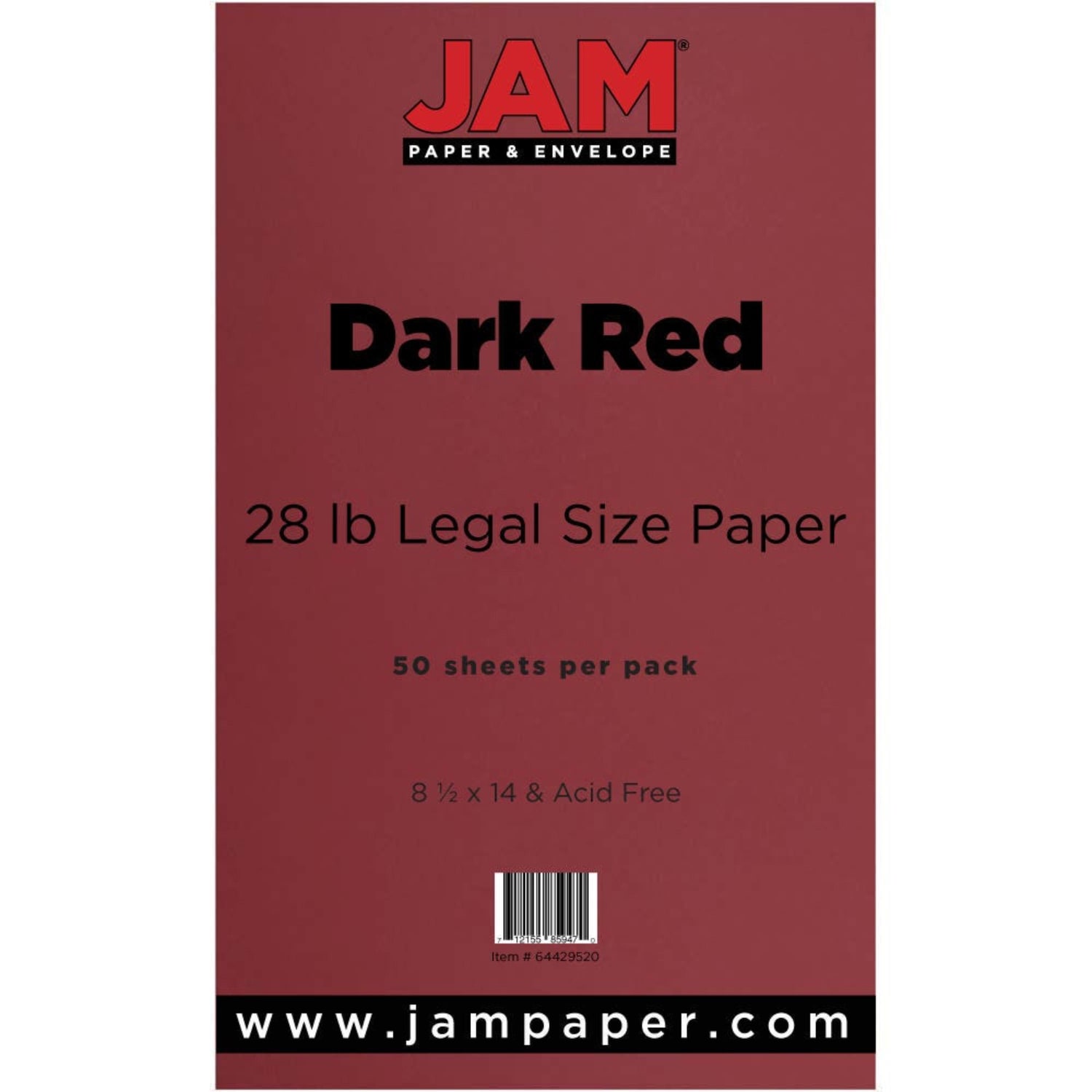 JAM Paper Legal Matte Paper, Dark Red, Legal (8.5in x 14in), 50 Sheets Per Pack, 28 Lb - Image 3