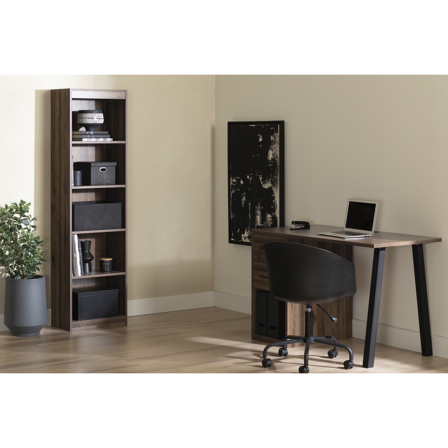 South Shore Axess 69inH 5-Shelf Narrow Bookcase, Natural Walnut - Image 3