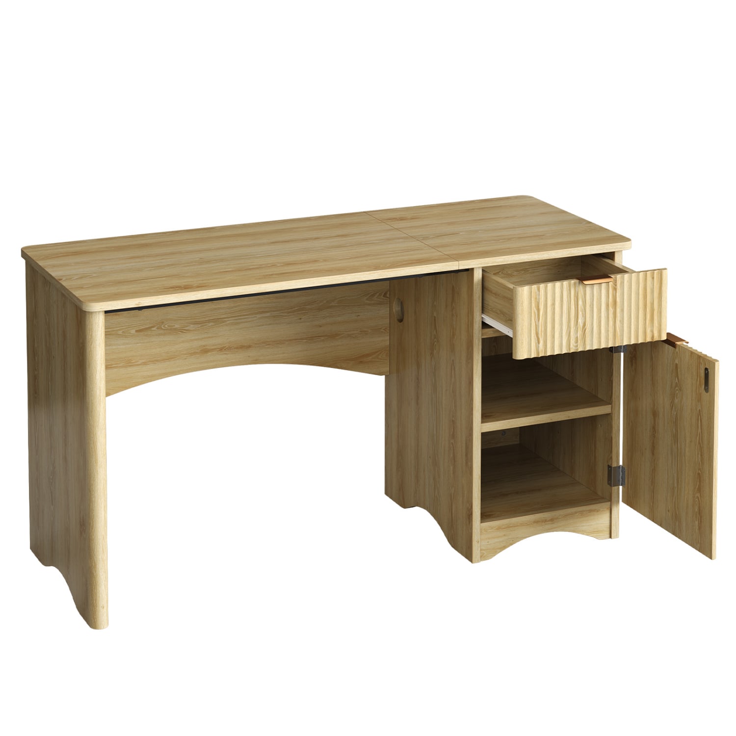 Bestier 48inW Writing Computer Desk With Drawer And Adjustable Storage Cabinet, Natural Oak - Image 3
