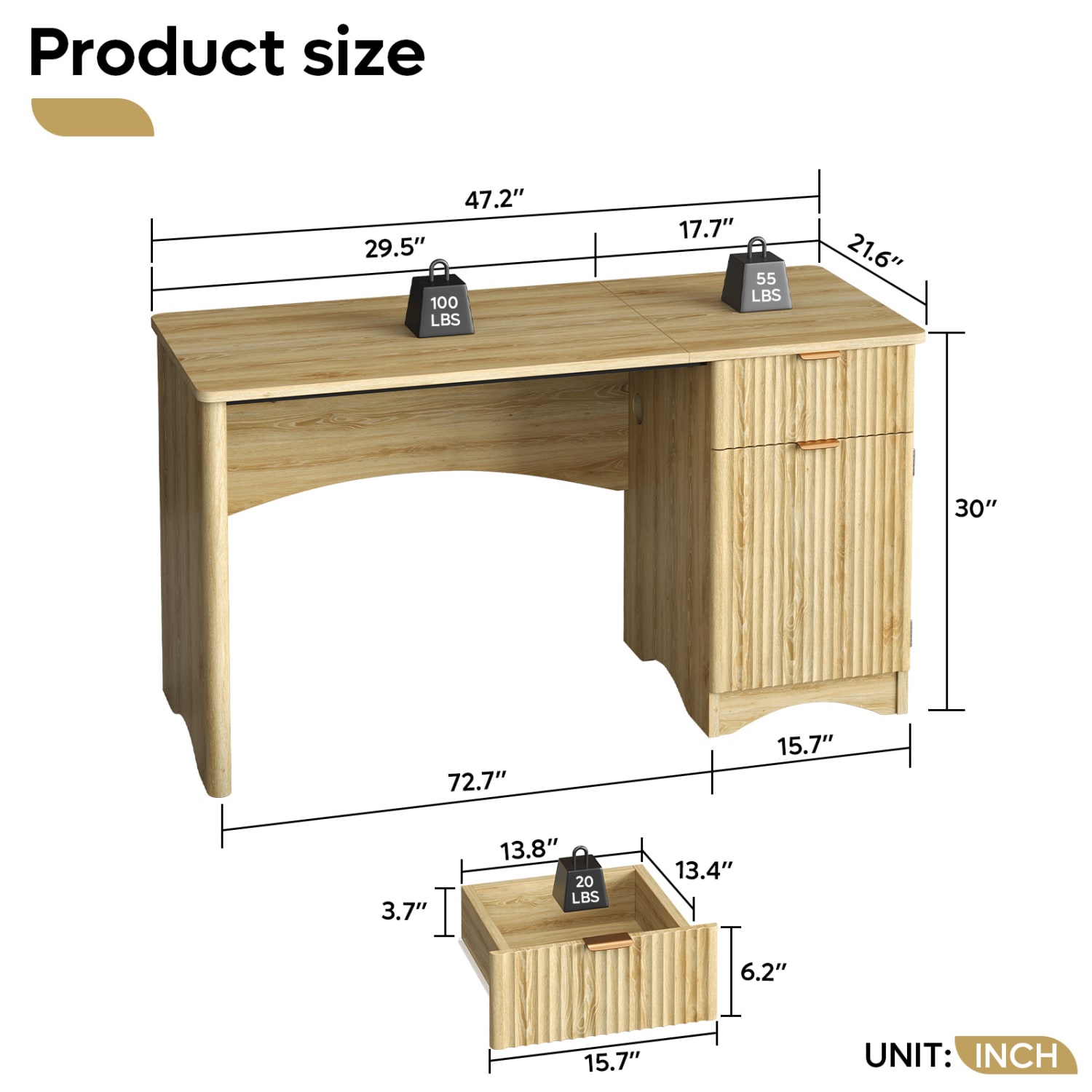 Bestier 48inW Writing Computer Desk With Drawer And Adjustable Storage Cabinet, Natural Oak - Image 6