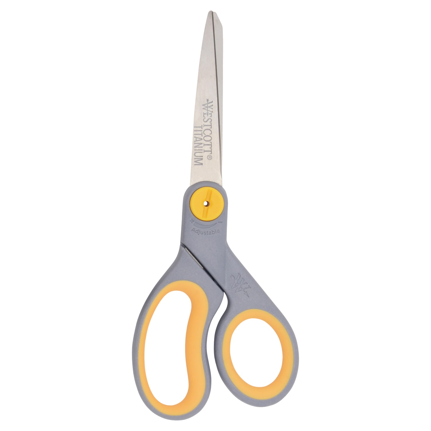 Westcott Titanium Bonded Scissors, 8in, Straight, Soft Handle, Adjustable Glide, Pointed, Gray/Yellow - Image 3
