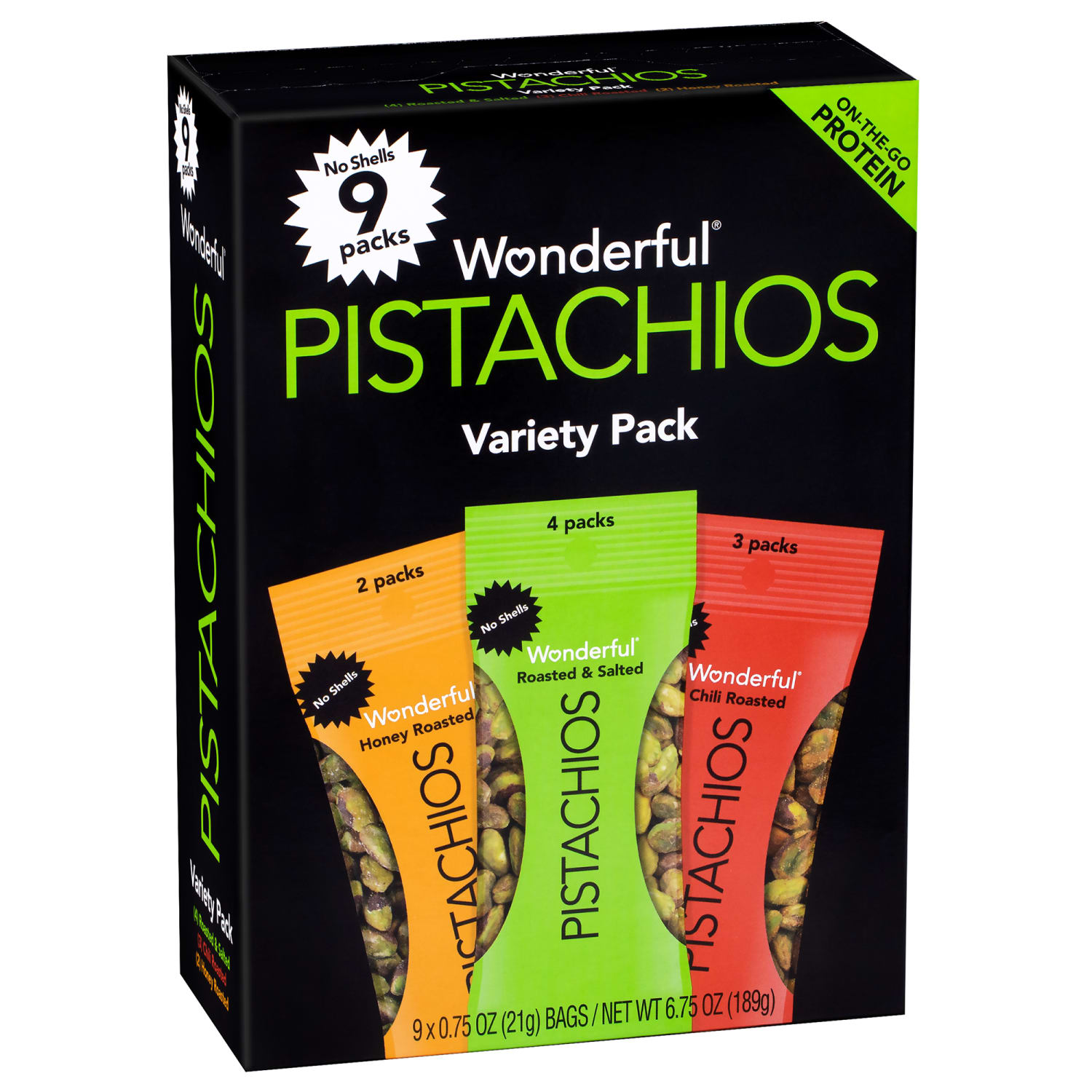Wonderful Pistachios No-Shell Variety Pack, 0.75 Oz, 9 Bags Per Pack, Case Of 2 Packs - Image 4