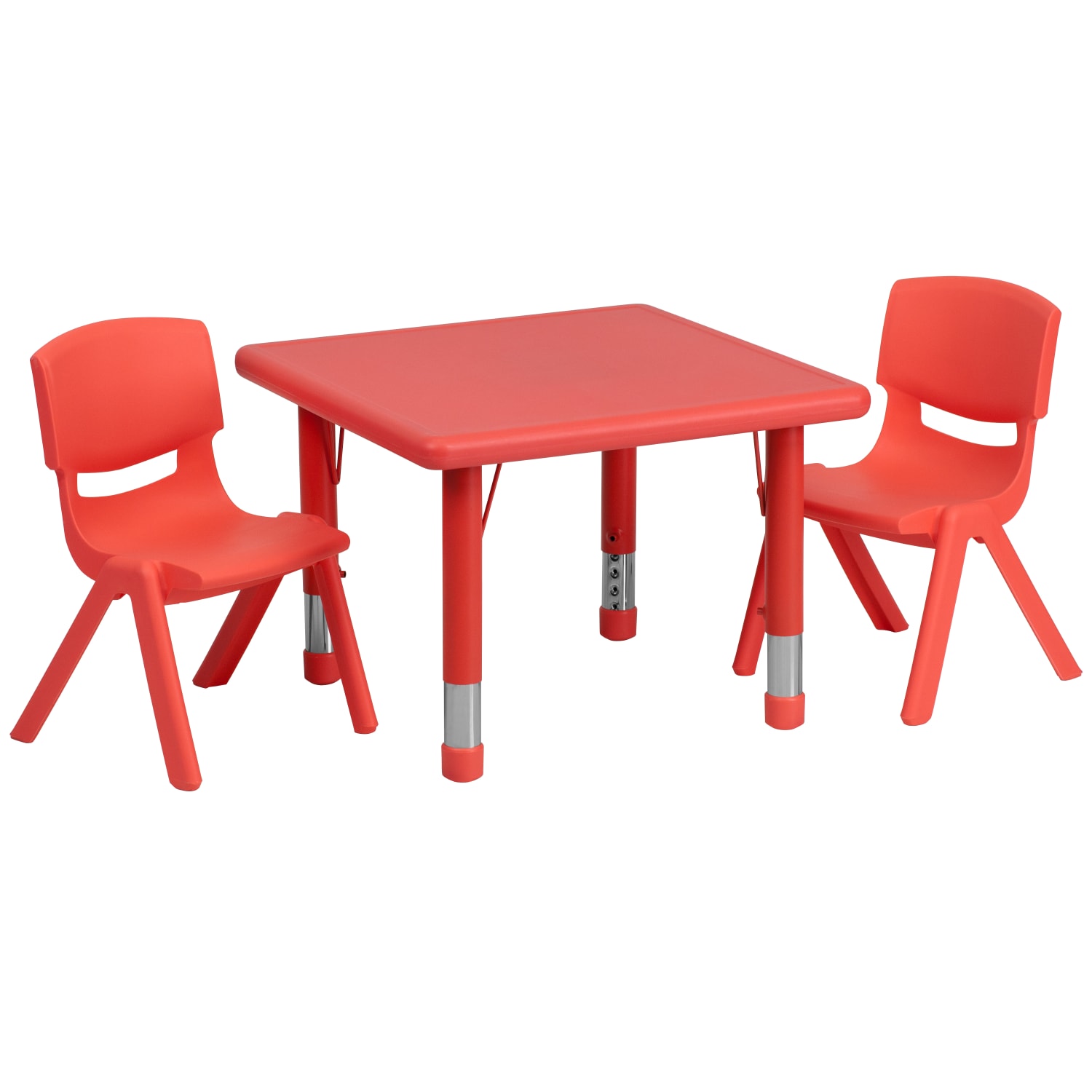 Flash Furniture Square Plastic Height-Adjustable Activity Table Set With 2 Chairs, 23-3/4in x 24in, Red