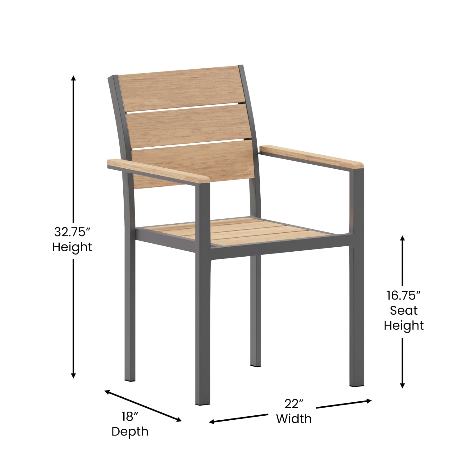 Flash Furniture Finch Metal Stackable Patio Chair with Arms, Natural/Gray - Image 6