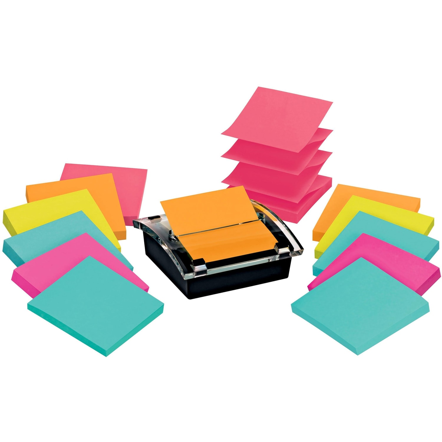 Post-it Super Sticky Pop Up Notes with Black Dispenser, 3 in x 3 in, 12 Pads, 90 Sheets/Pad, 2x the Sticking Power, School and Office Supplies