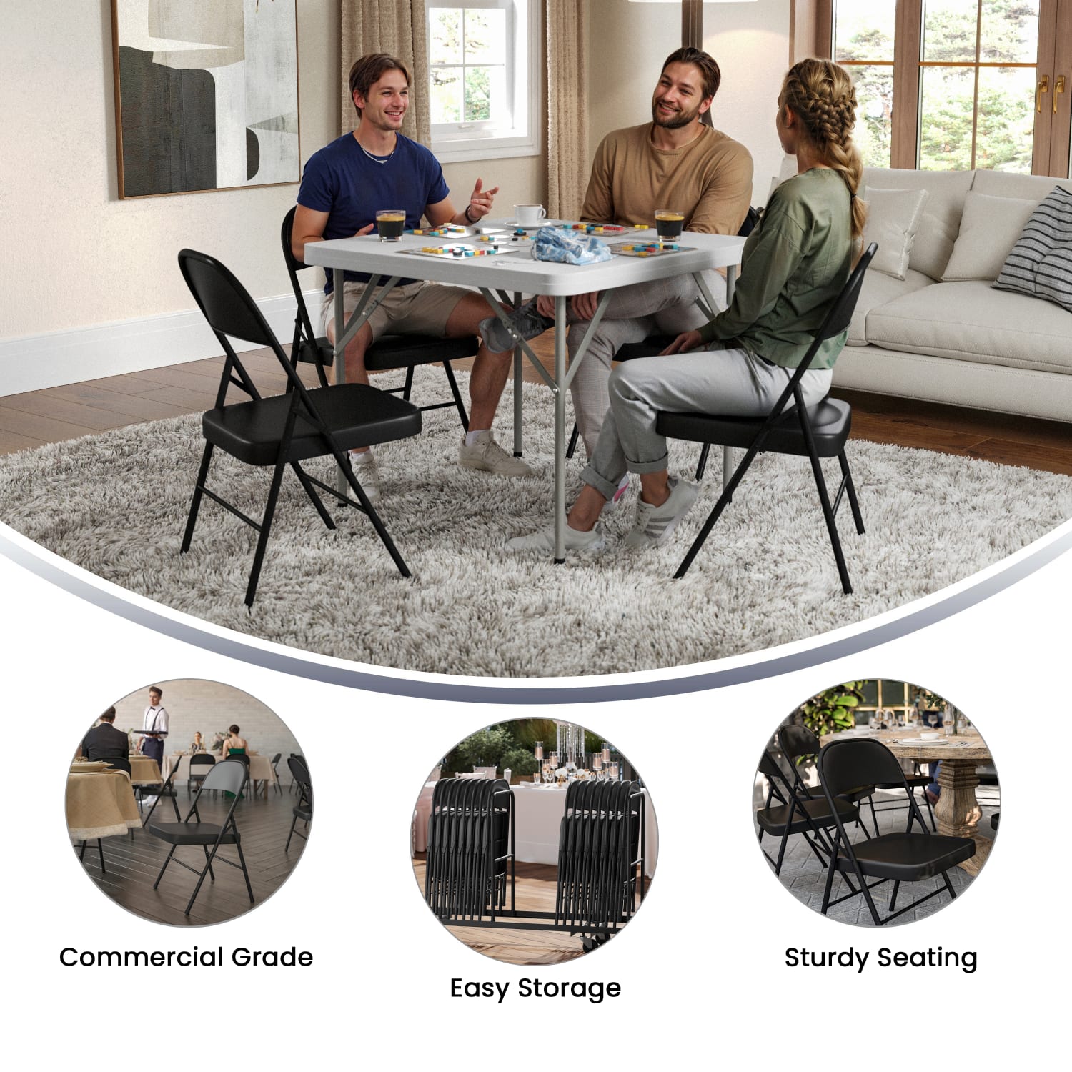 Flash Furniture HERCULES Series Double Braced Metal Folding Chair Black PopularChairscom