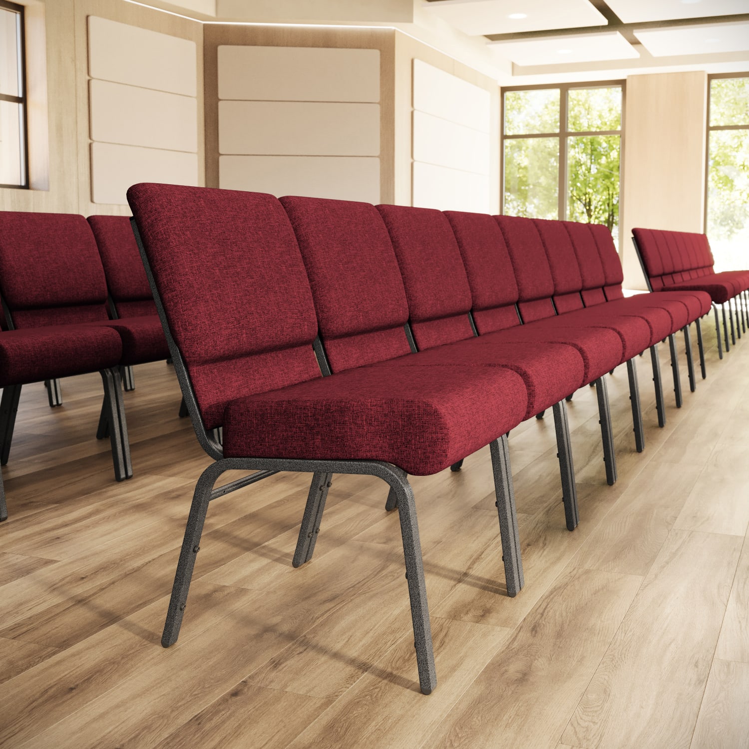 Flash Furniture HERCULES Series 21inW Stackable Church Chair, Crimson/Silvervein - Image 3