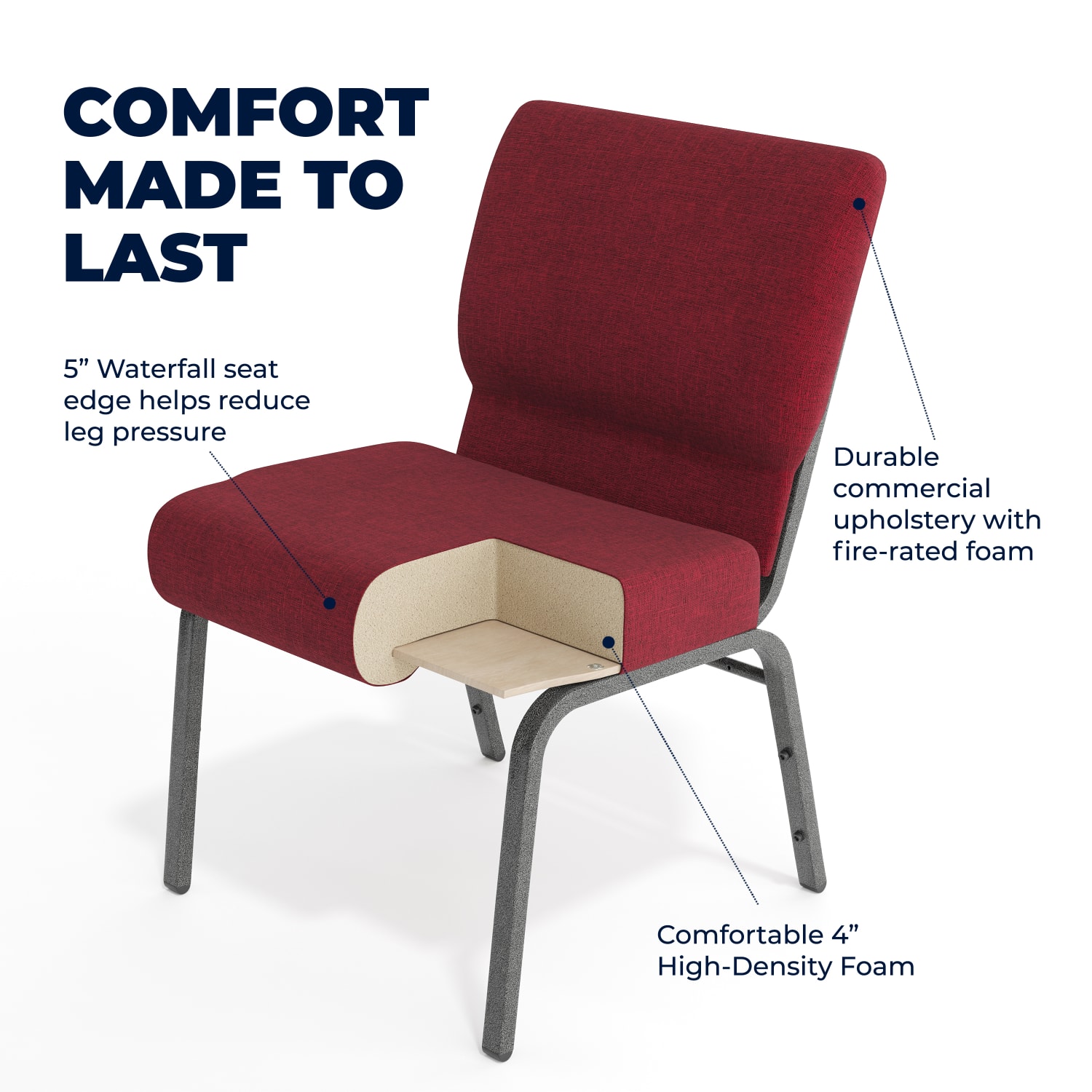 Flash Furniture HERCULES Series 21inW Stackable Church Chair, Crimson/Silvervein - Image 5