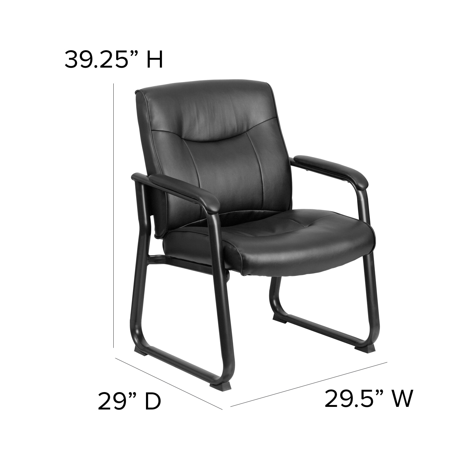 Flash Furniture Hercules Big  Tall LeatherSoft Faux Leather Low Back Side Chair With Sled Base Black PopularChairscom