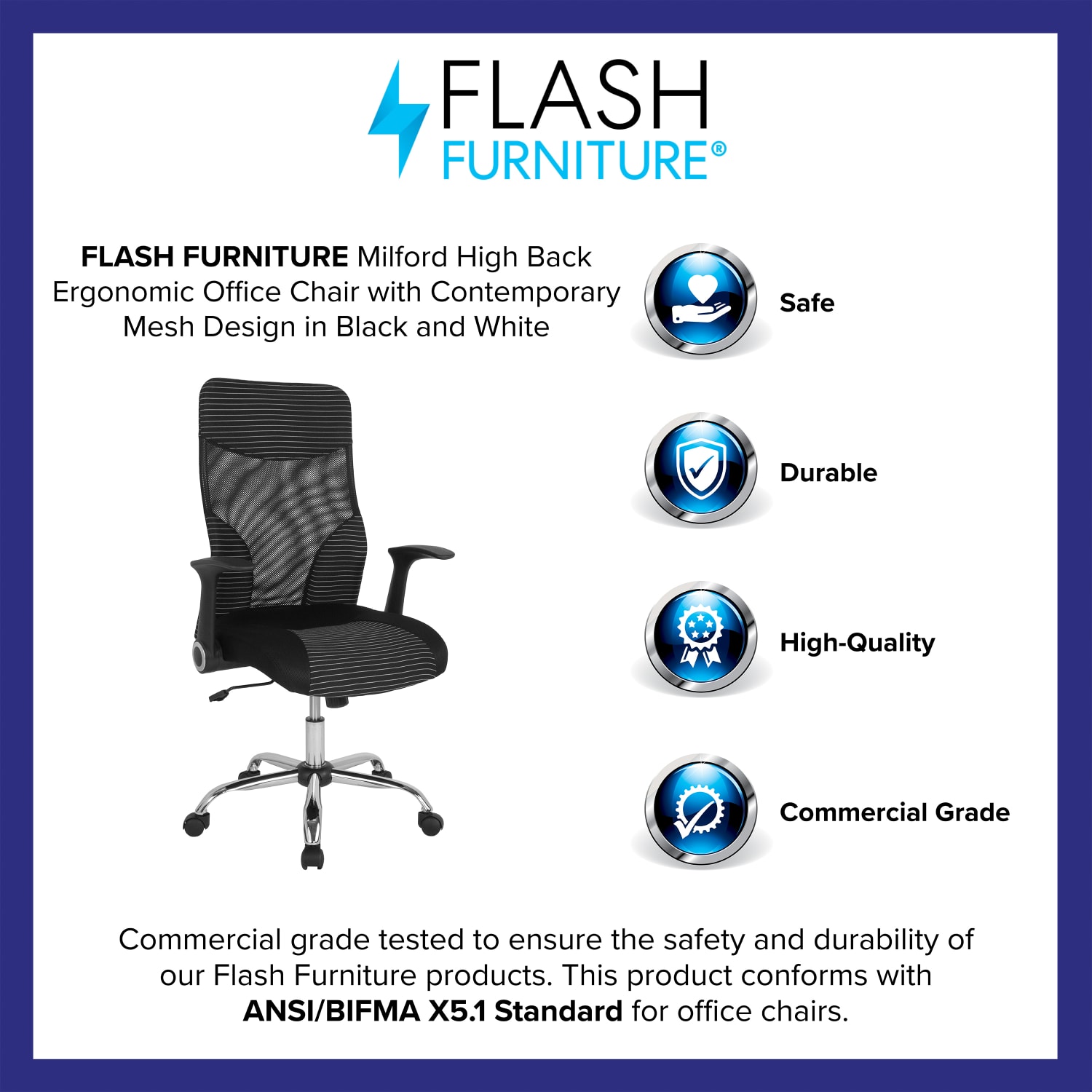 Flash Furniture Milford Ergonomic Mesh High Back Executive Office Chair BlackWhite PopularChairscom
