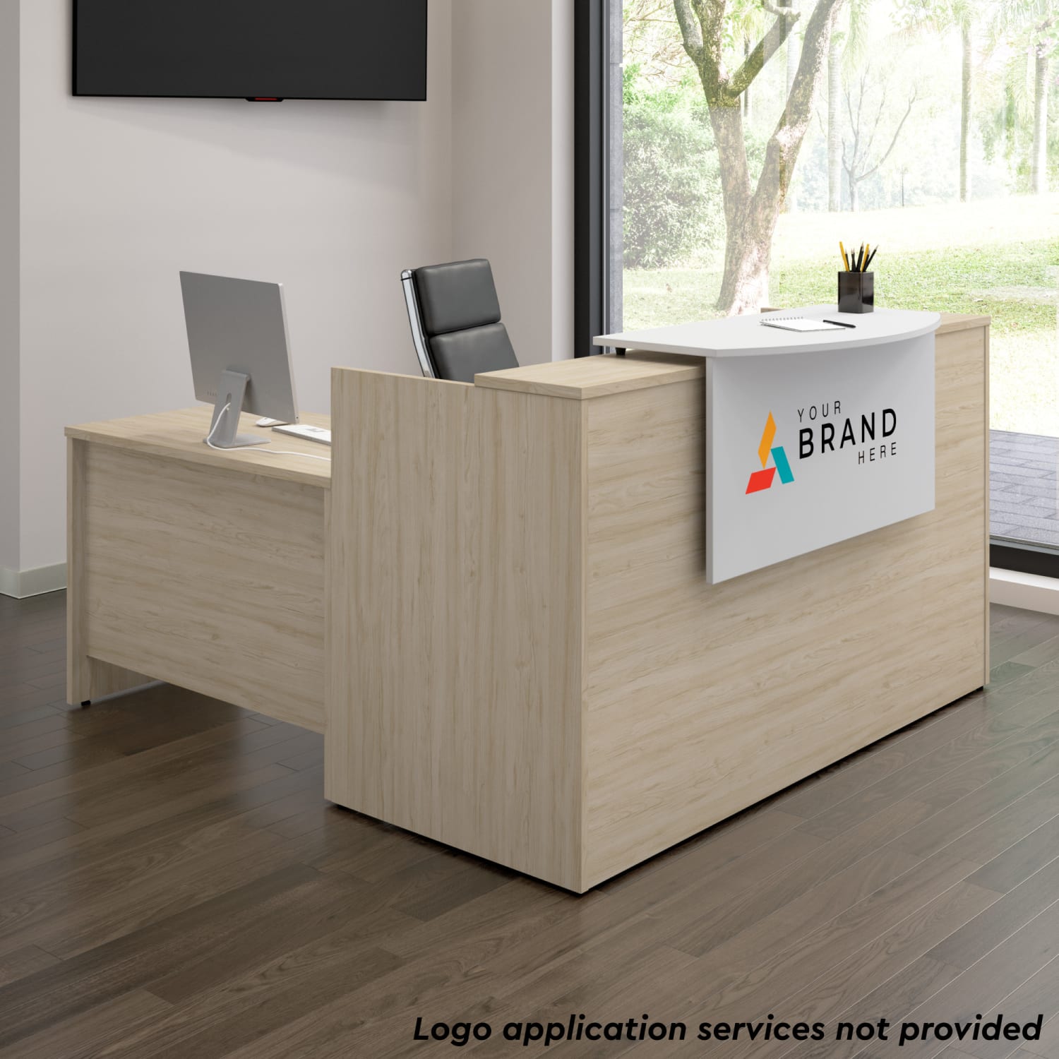 Bush Business Furniture Arrive 72inW L Shaped Reception Desk with Counter, Natural Elm, Standard Delivery - Image 4