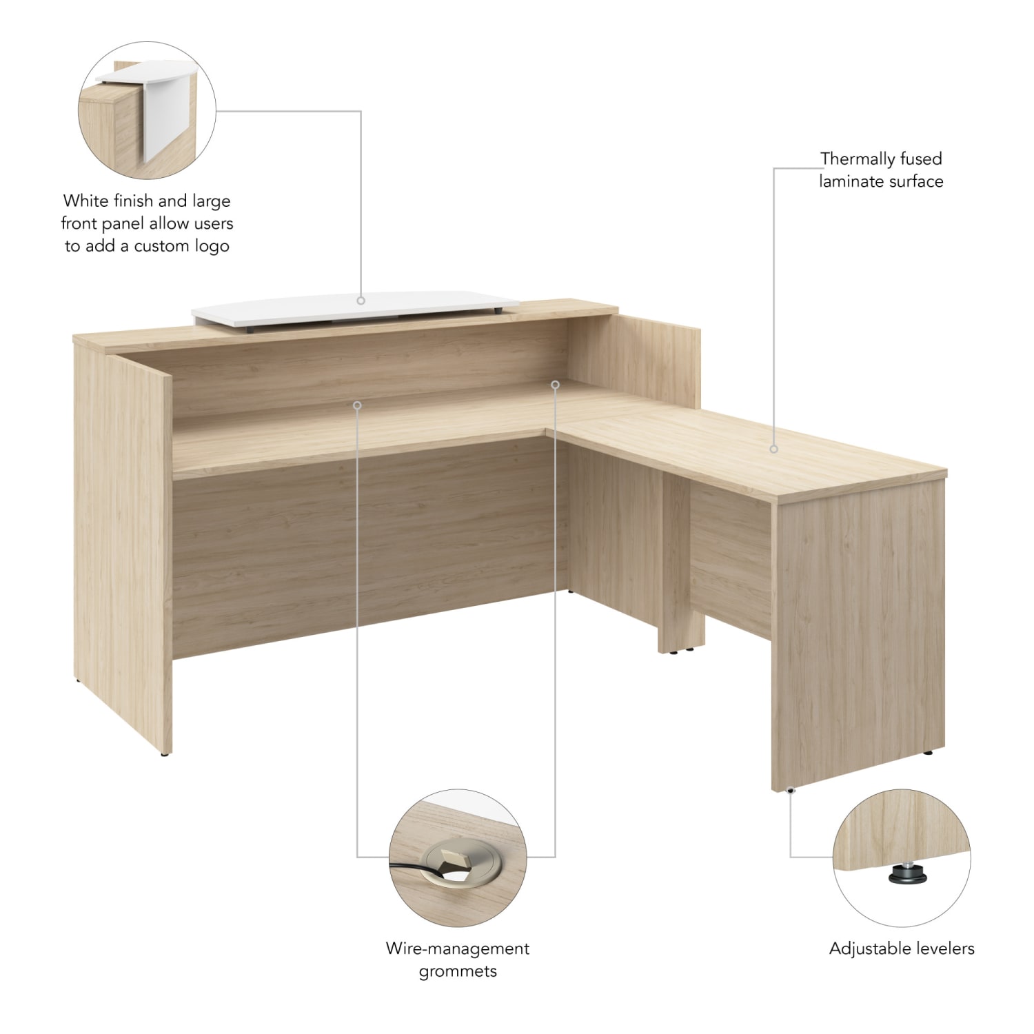 Bush Business Furniture Arrive 72inW L Shaped Reception Desk with Counter, Natural Elm, Standard Delivery - Image 6
