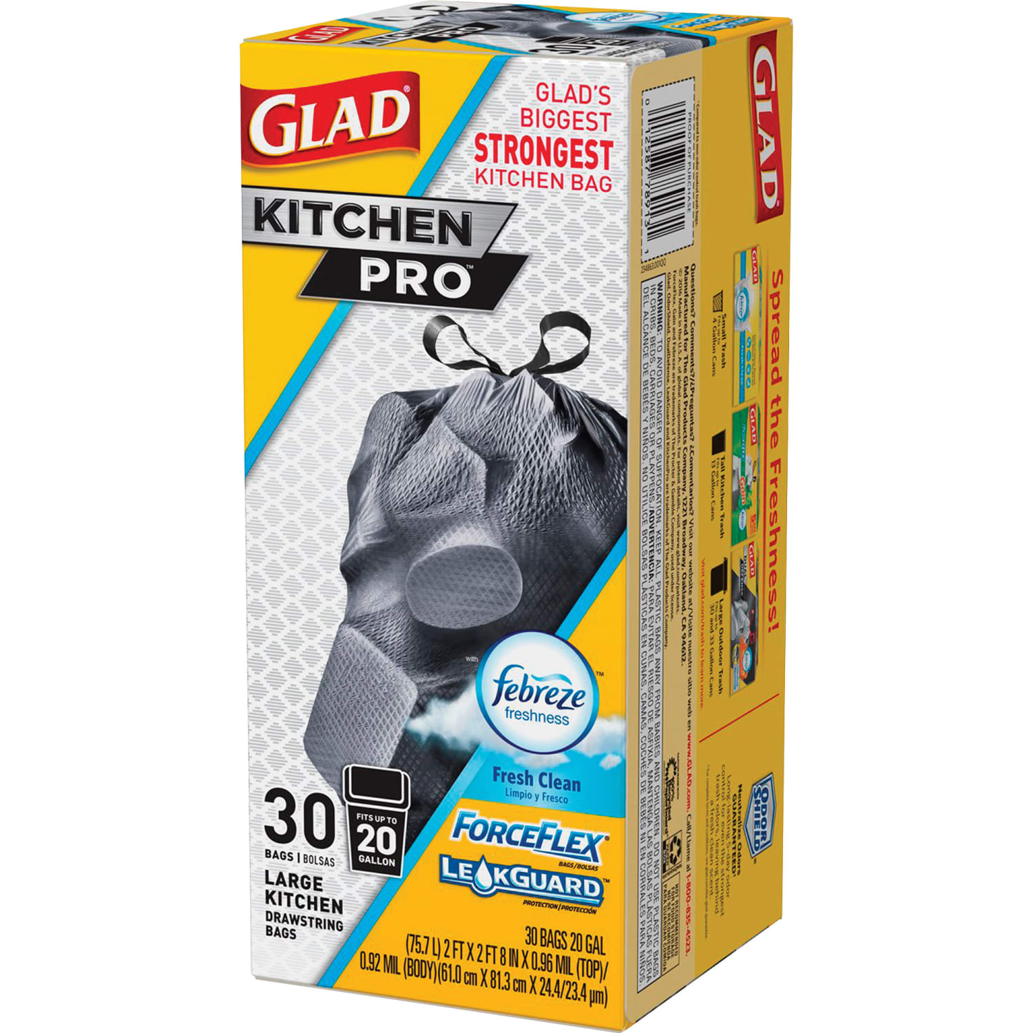 Glad ForceFlexPlus XL X-Large Kitchen Drawstring Trash Bags - Fresh Clean with Febreze Freshness - Large Size - CLO78913 - Image 3