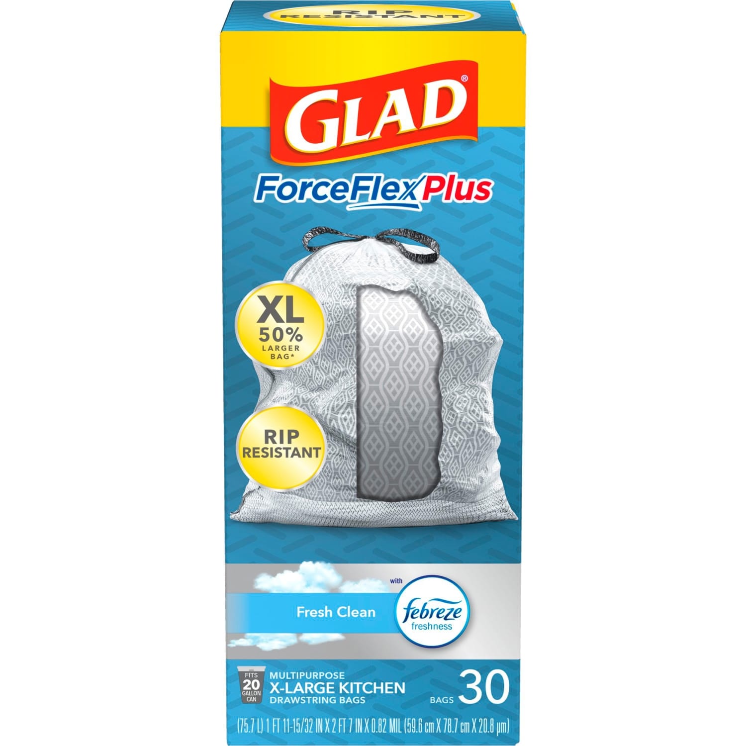 Glad ForceFlexPlus XL X-Large Kitchen Drawstring Trash Bags - Fresh Clean with Febreze Freshness - Large Size - CLO78913 - Image 5