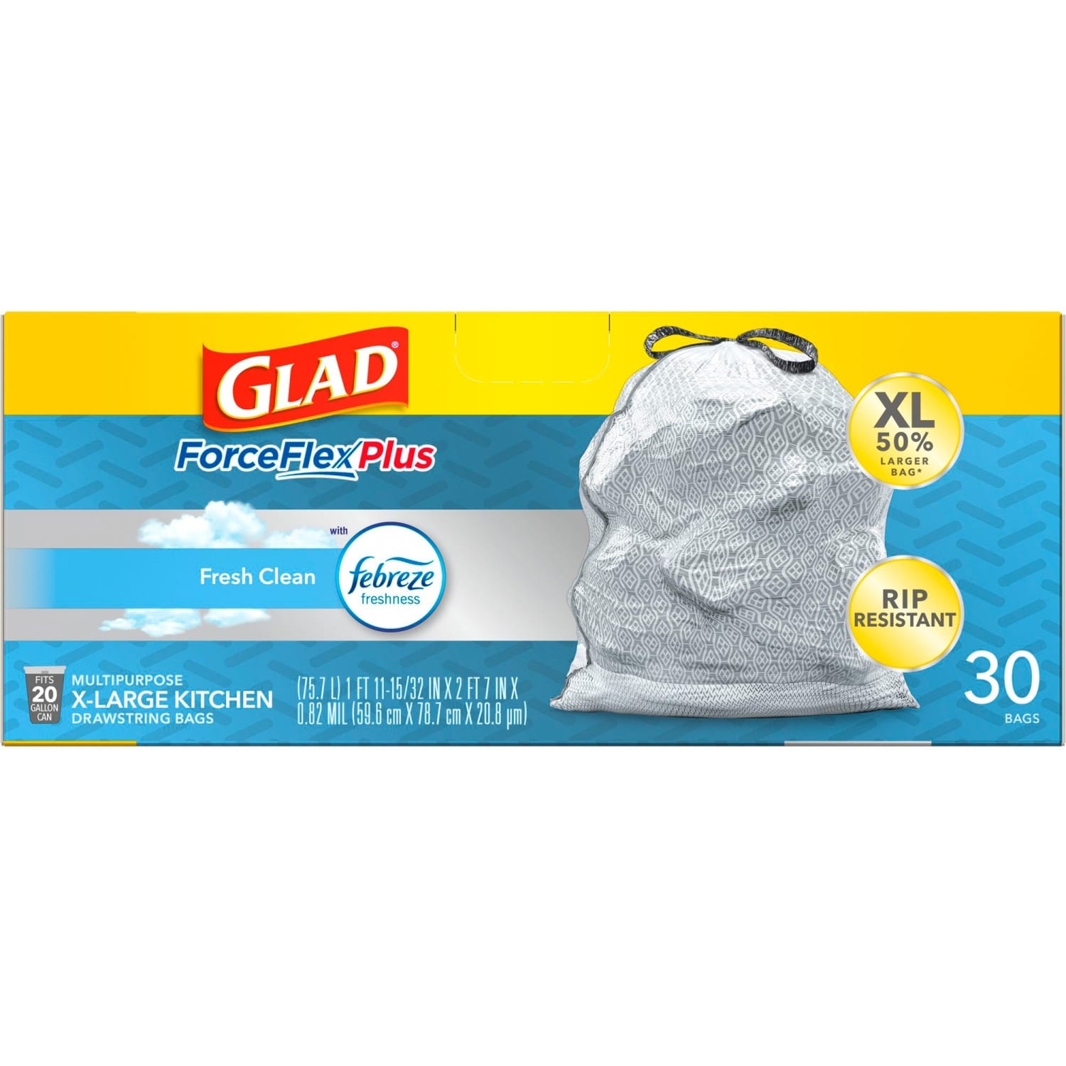 Glad ForceFlexPlus XL X-Large Kitchen Drawstring Trash Bags - Fresh Clean with Febreze Freshness - Large Size - CLO78913 - Image 6