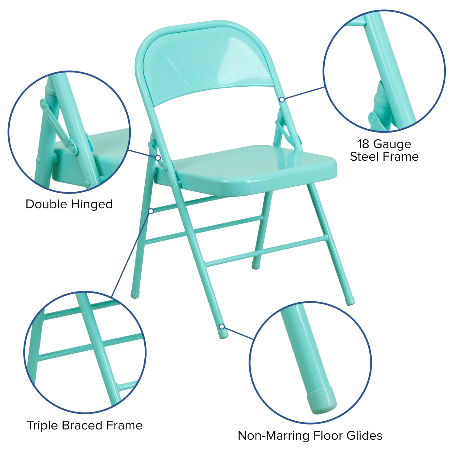 Flash Furniture HERCULES COLORBURST Metal Triple-Braced Folding Chair, Tantalizing Teal - Image 6
