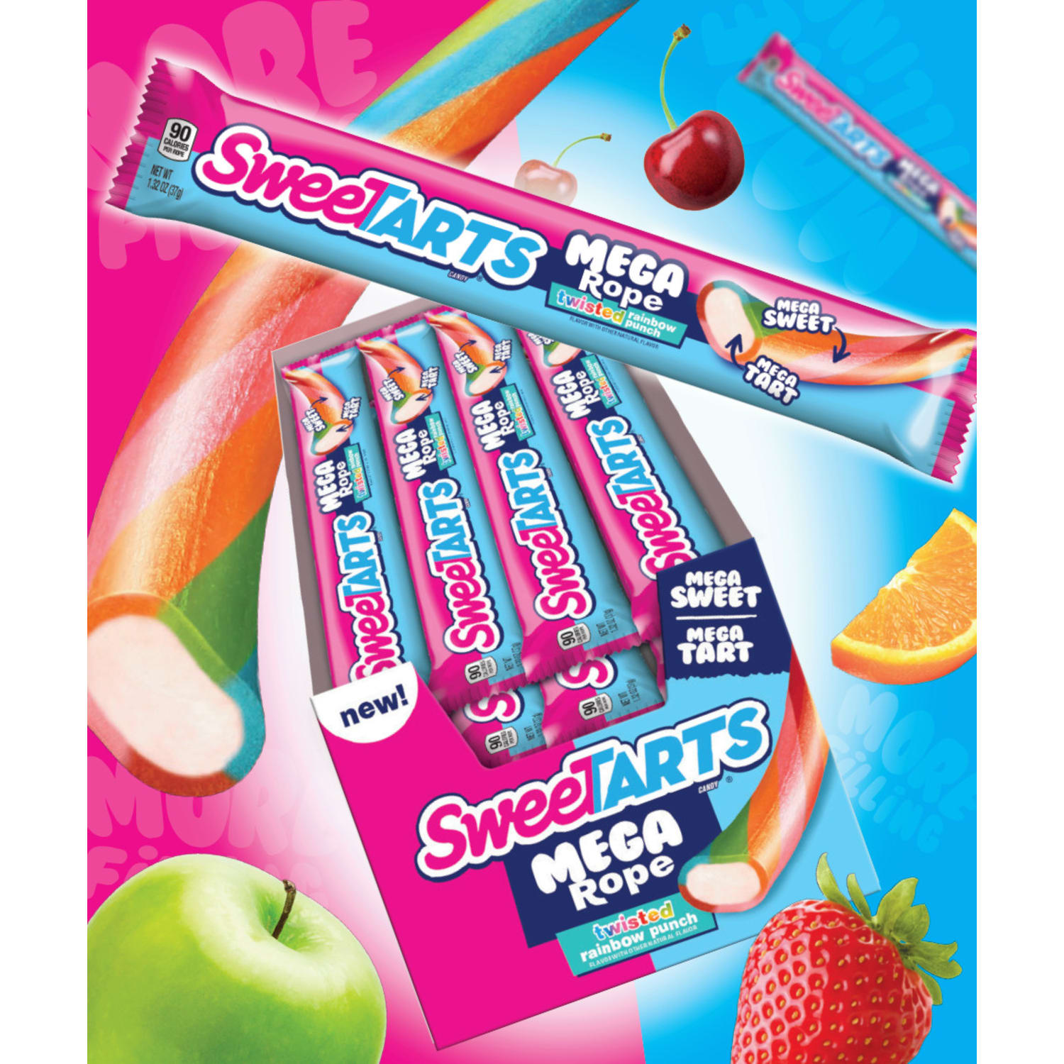 SweeTARTS Mega Ropes, Twisted Rainbow Punch, 1.32 Oz, 24 Ropes Per Box, Case Of 12 Boxes - Image 5