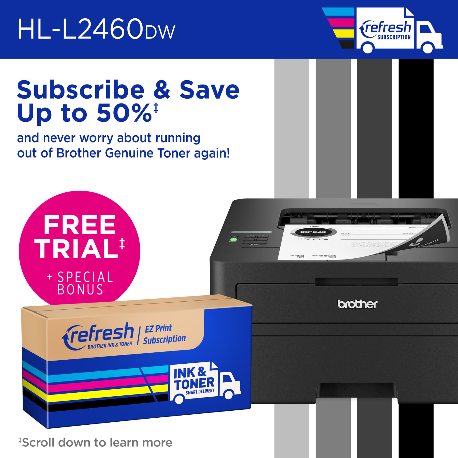 Brother HL-L2460DW Wireless Compact Monochrome Laser Printer, Duplex and Mobile Printing, Refresh EZ Print Eligibility - Image 6