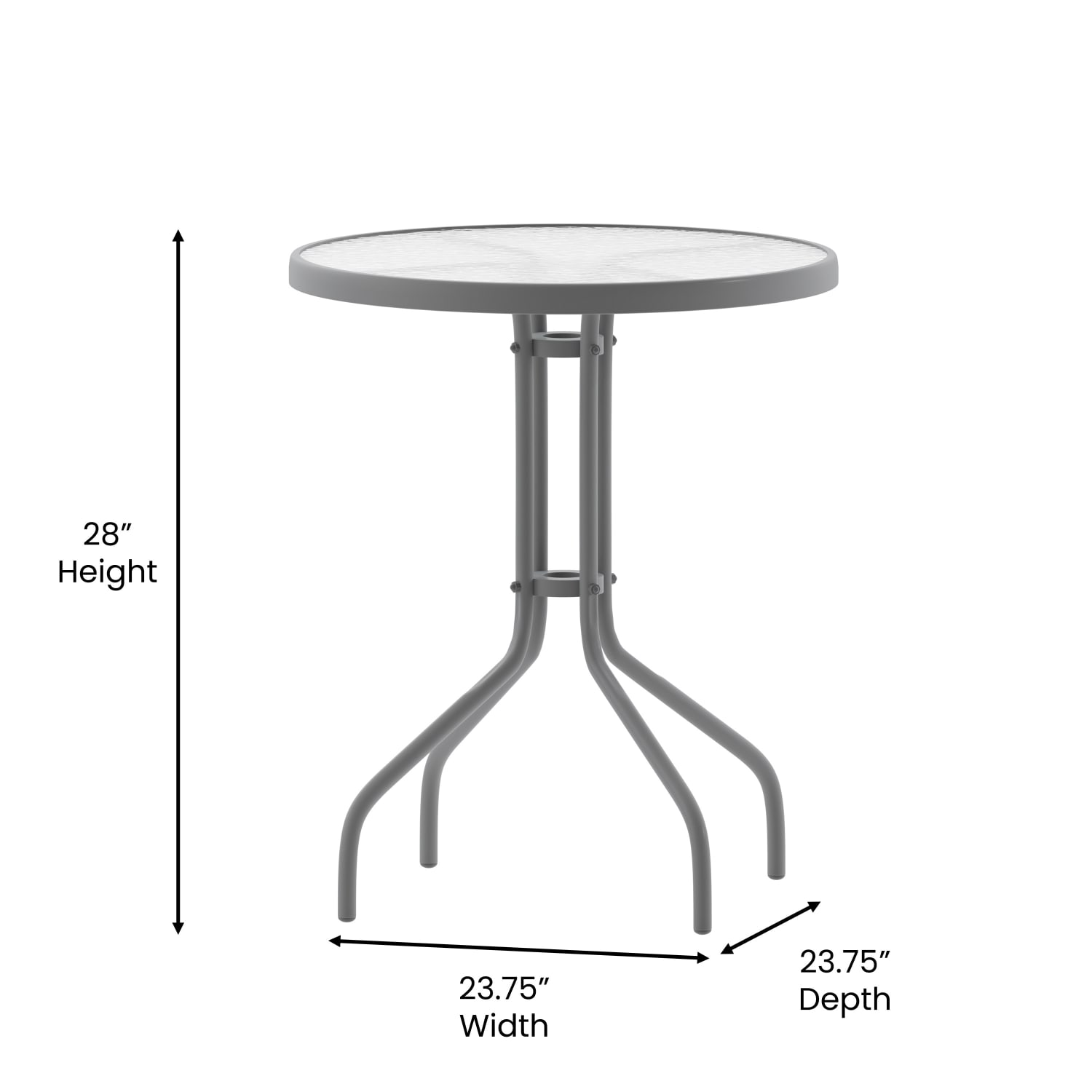 Flash Furniture Bellamy Round Tempered Glass Metal Outdoor Furniture Table, 28inH x 23-3/4inW x 23-3/4inD, Clear/Silver - Image 6