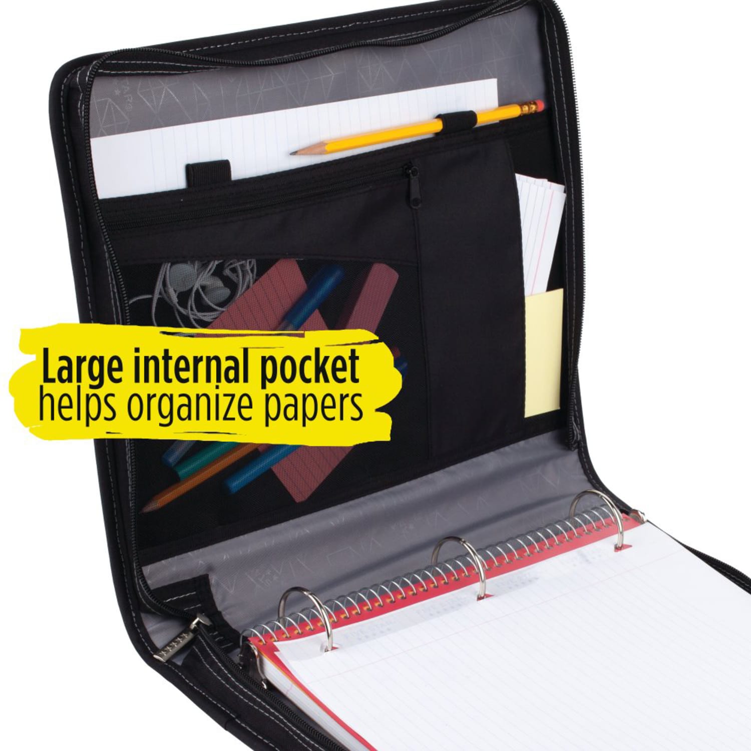 Five Star Zipper 3-Ring Binder, 1 1/2in Round Rings, Black/Gray - Image 3