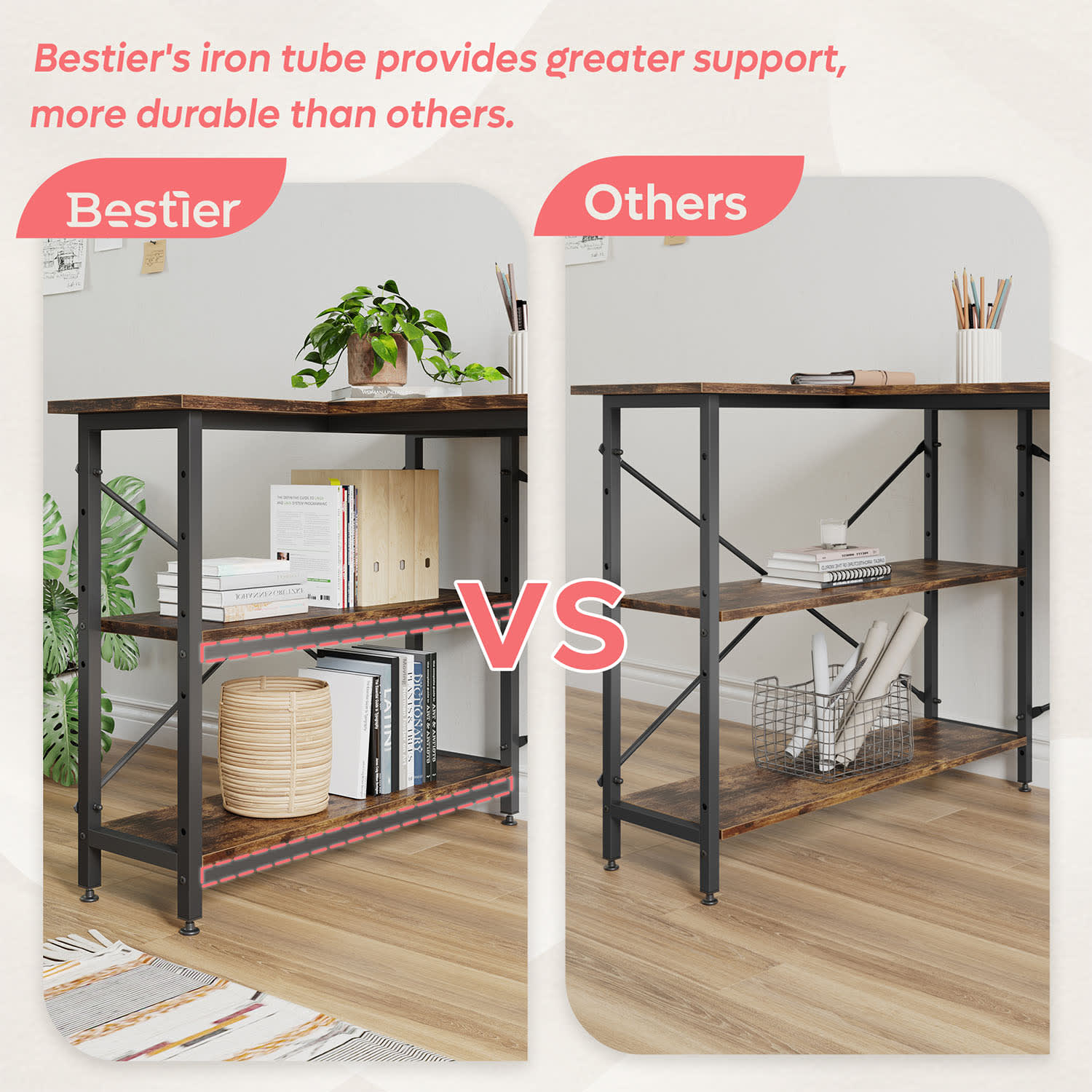 Bestier L-Shaped Corner Desk With Storage Shelf, 56inW, Rustic Brown - Image 3
