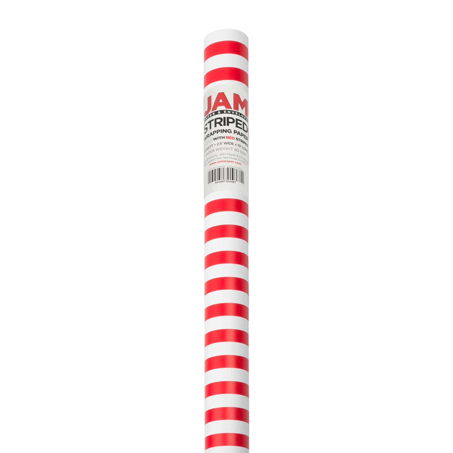 JAM Paper Wrapping Paper, Stripped, 25 Sq Ft, Red & White - Image 3