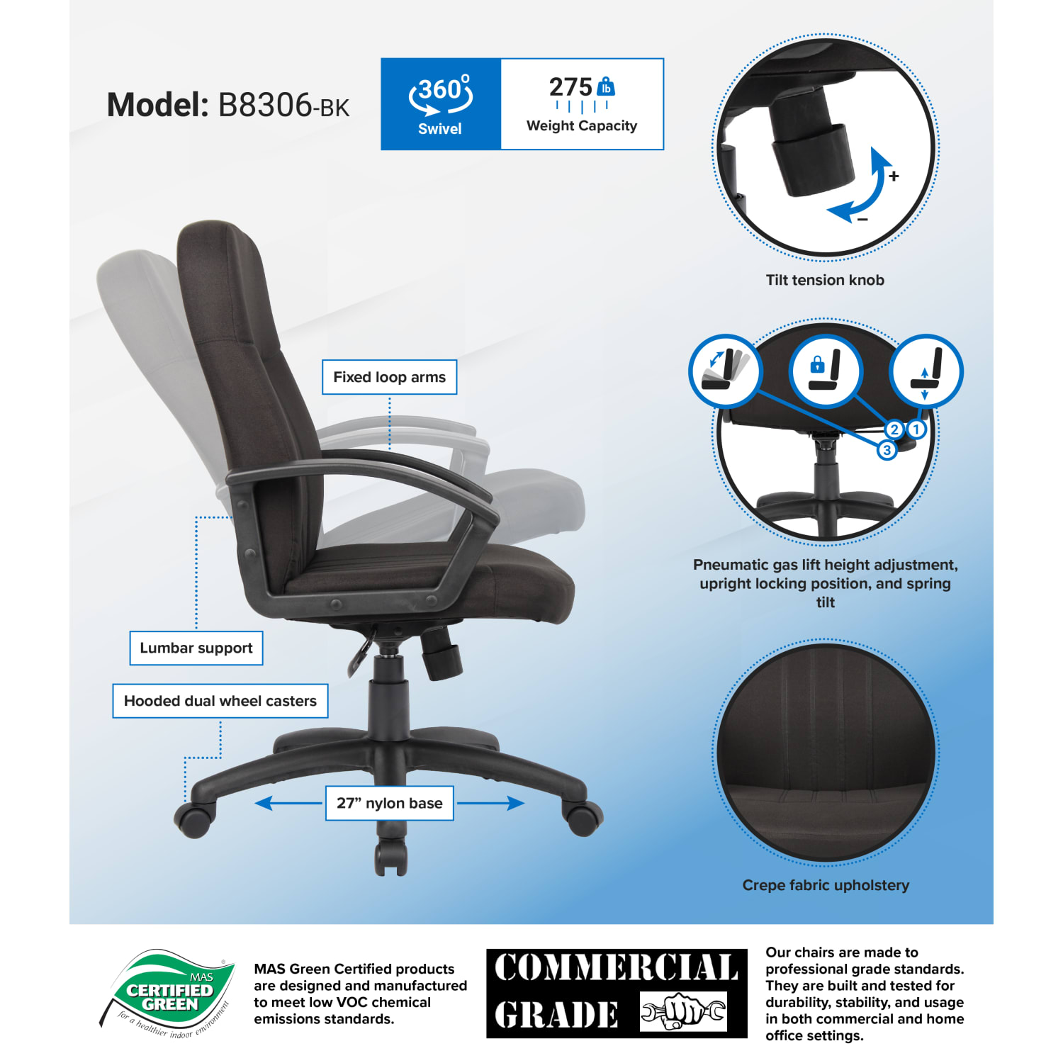Boss Office Products Mid-Back Fabric Chair, Black - Image 3