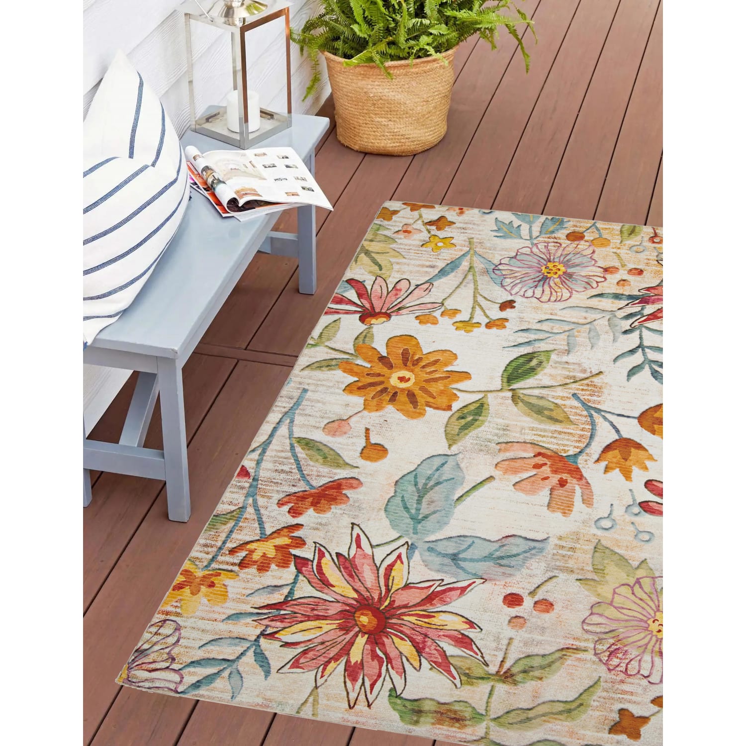 Linon Washable Outdoor Area Rug, Hadley, 3ft x 5ft, Ivory/Pink - Image 5