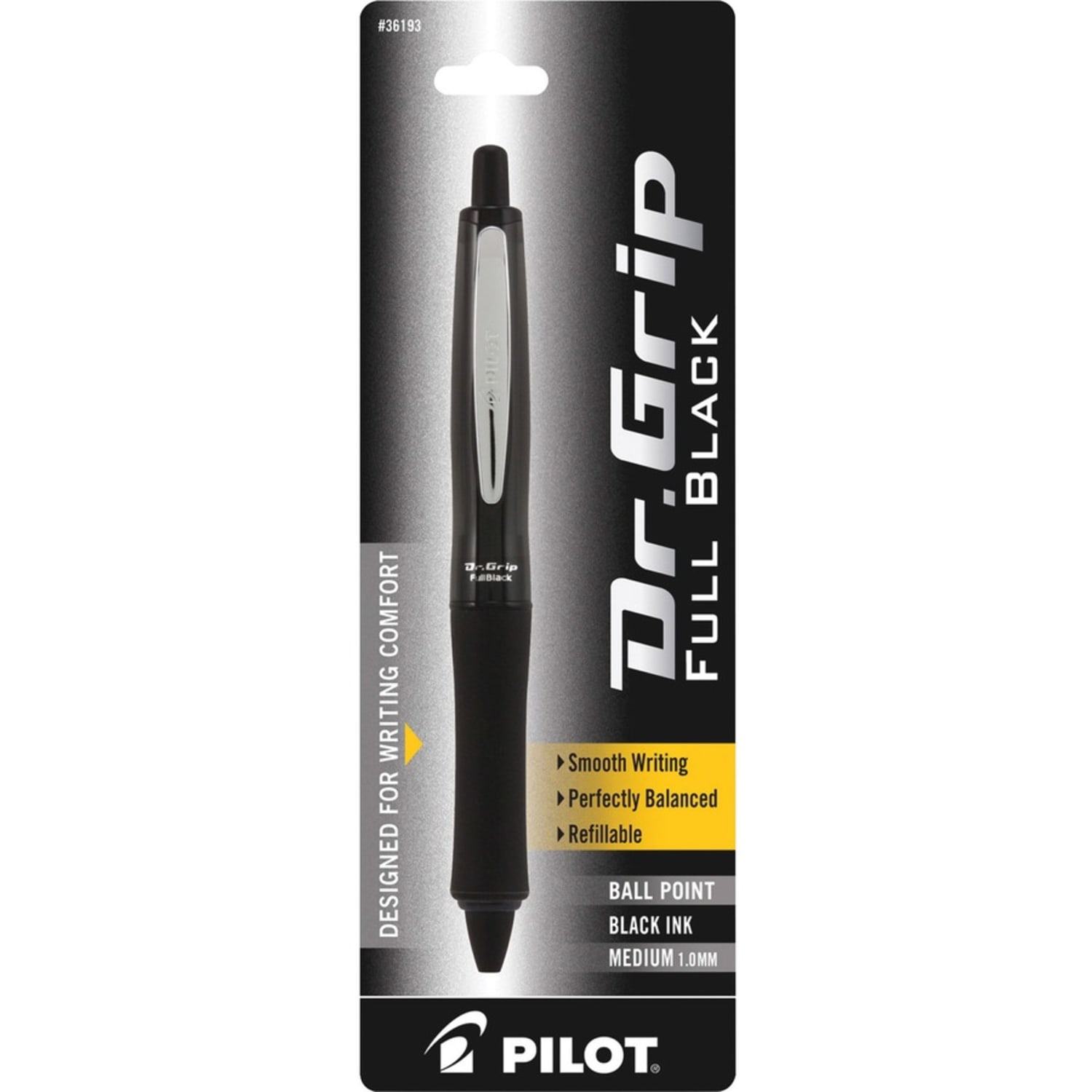 Pilot Dr. Grip Retractable Ballpoint Pen, Medium Point, 1.0 mm, Black Barrel, Black Ink - Image 4