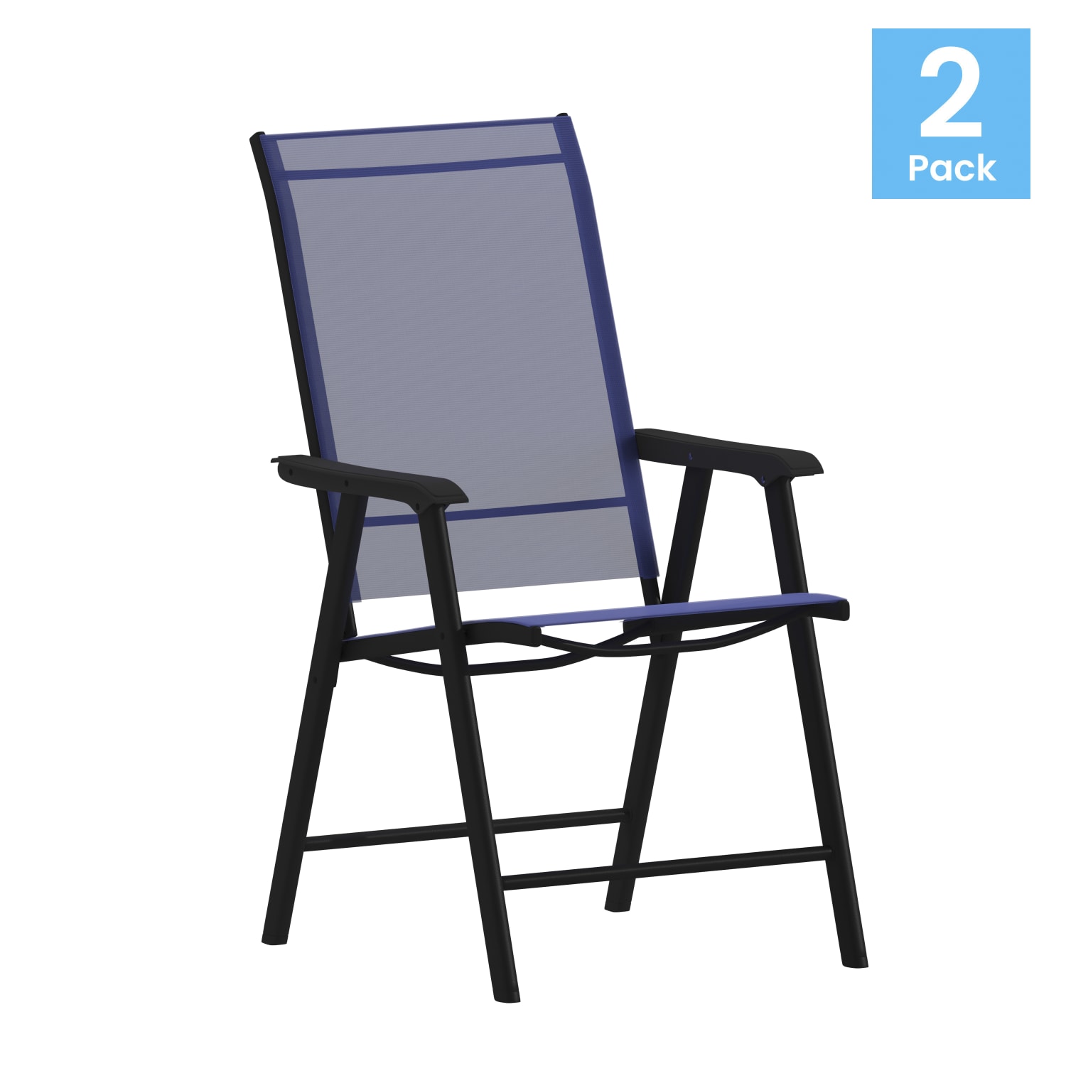 Flash Furniture Paladin Outdoor Folding Patio Sling Chairs, Navy, Set Of 2 Chairs - Image 3