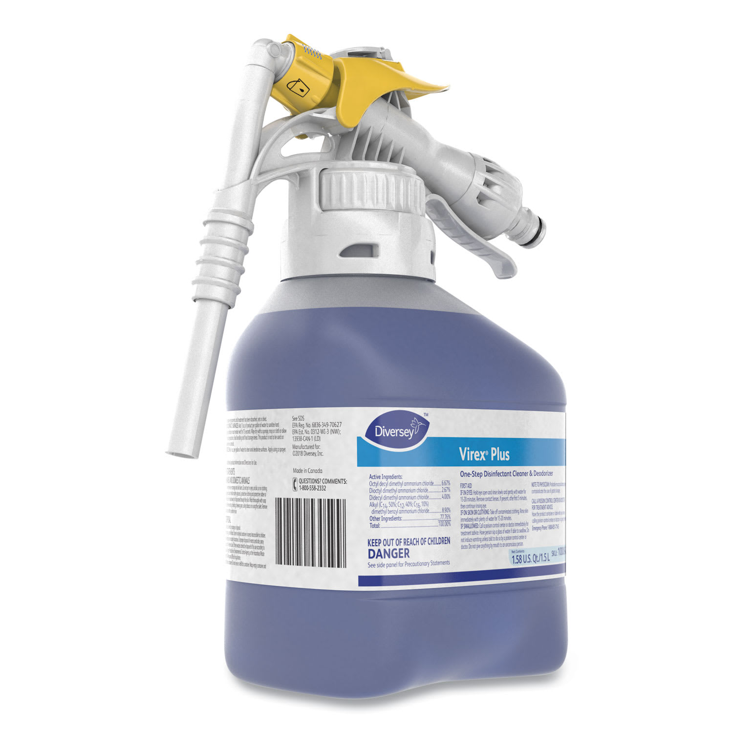 Diversey Virex Plus One-Step Disinfectant Cleaner and Deodorant, 1.5 L Closed-Loop Plastic Bottle, 2/Carton - Image 4