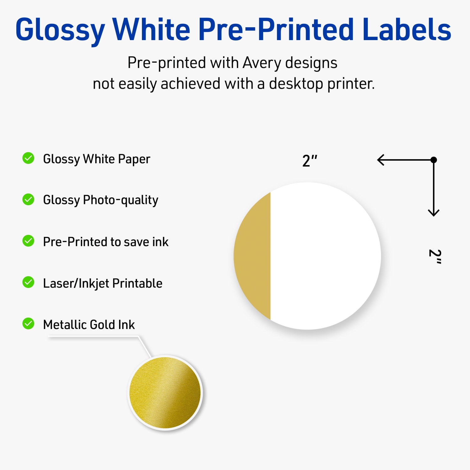 Avery Print-To-The-Edge Labels With Sure Feed Technology, S00-D1Q-PRWGP10, Round, 2in, Glossy White, Preprinted Dipped Gold Edge Design, Pack Of 120 - Image 4