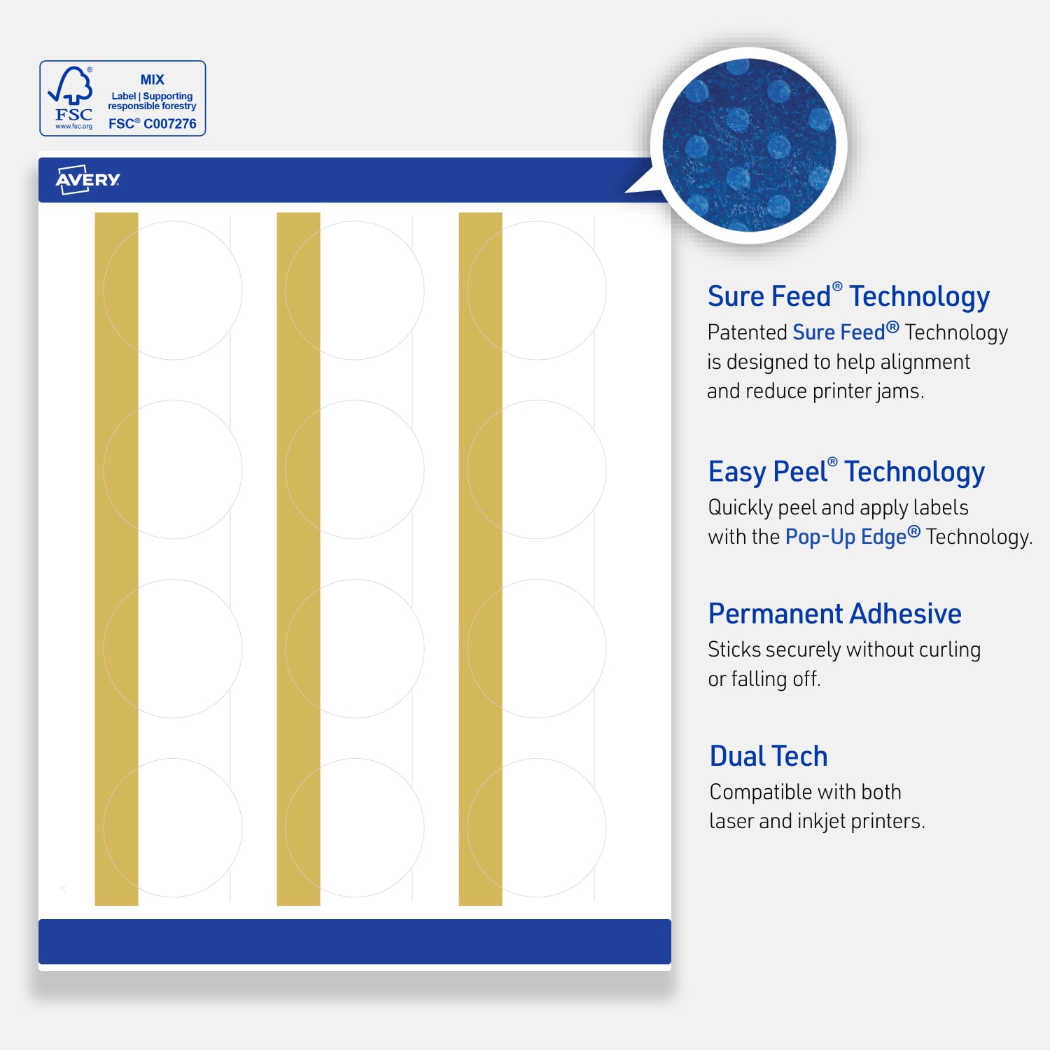 Avery Print-To-The-Edge Labels With Sure Feed Technology, S00-D1Q-PRWGP10, Round, 2in, Glossy White, Preprinted Dipped Gold Edge Design, Pack Of 120 - Image 5