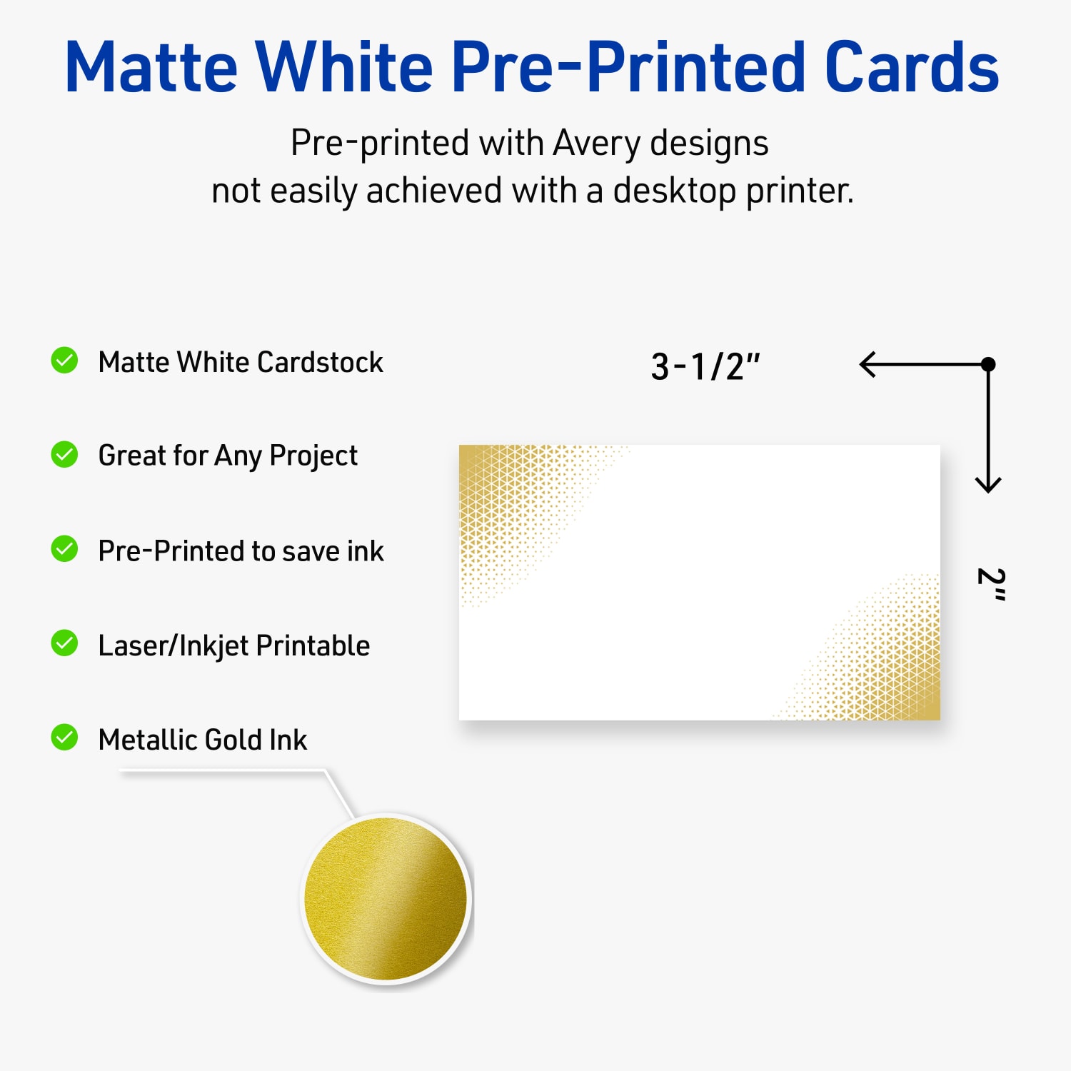 Avery Printable Cards With Sure Feed Technology, 2in x 3-1/2in, Matte White With Preprinted Gold-Blush Pattern, Pack Of 80 - Image 4