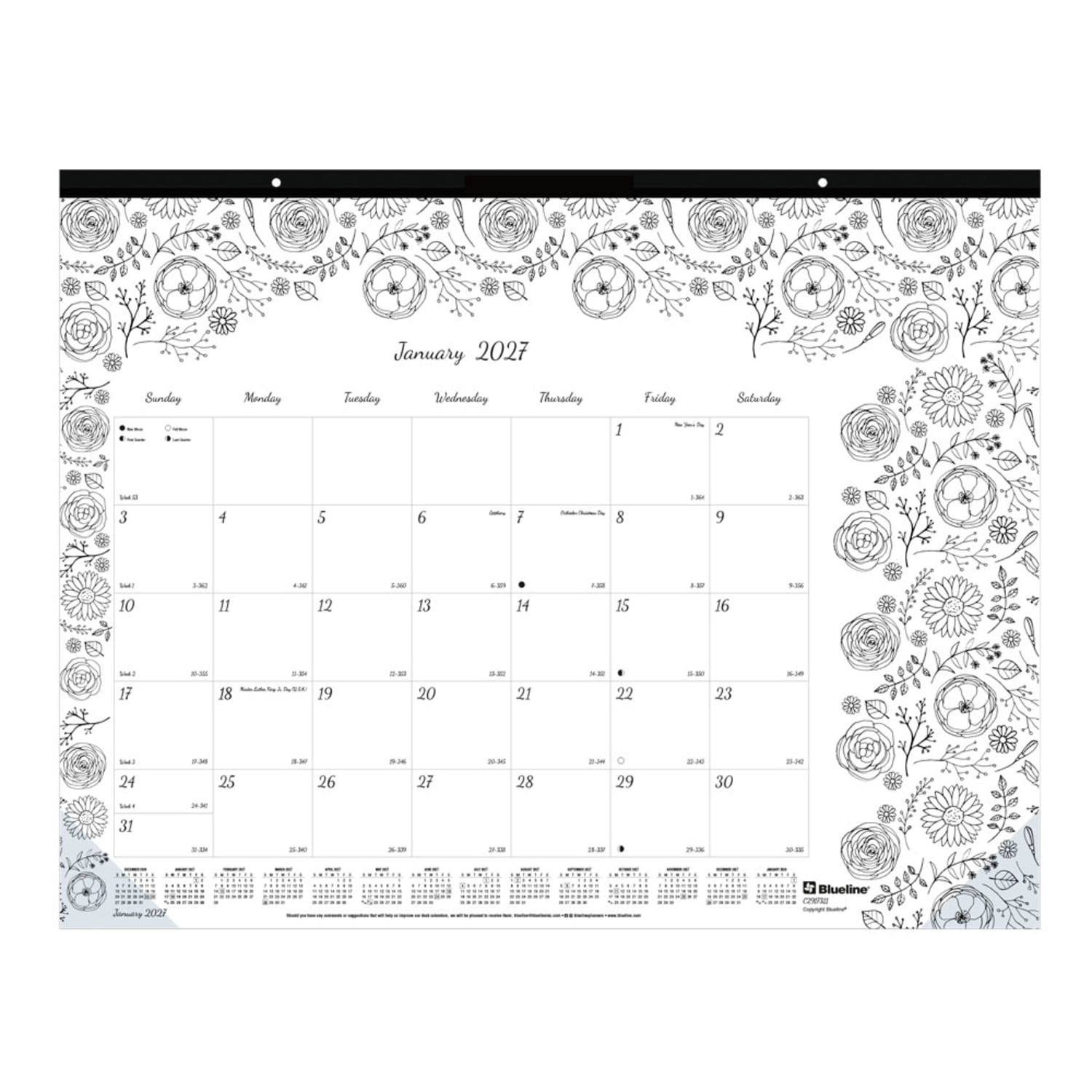 2027 Blueline DoodlePlan Monthly Desk Pad Coloring Calendar, 22in x 17in, January To December, C2917311, Total Qty 1 - Image 3