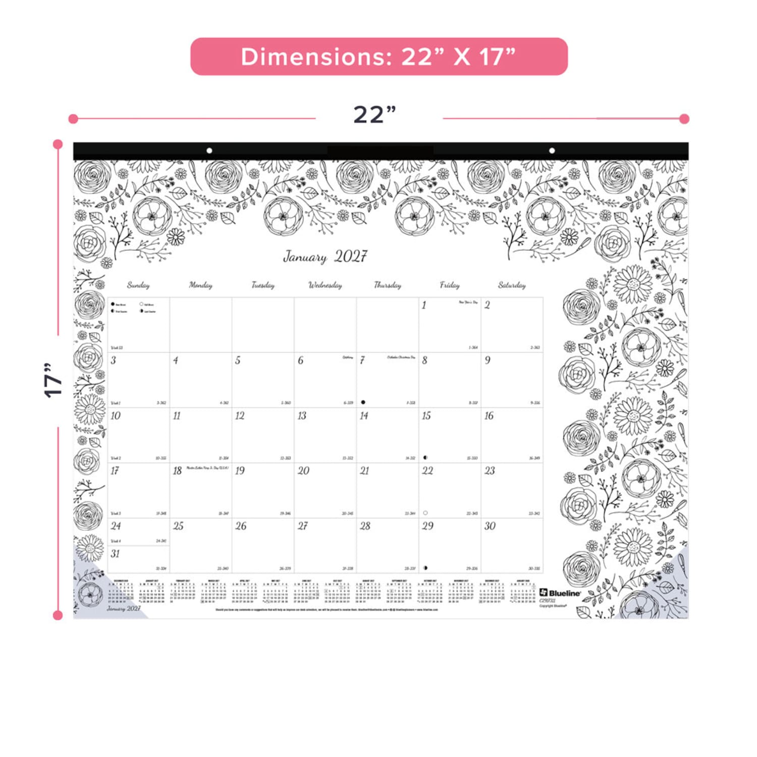 2027 Blueline DoodlePlan Monthly Desk Pad Coloring Calendar, 22in x 17in, January To December, C2917311, Total Qty 1 - Image 4