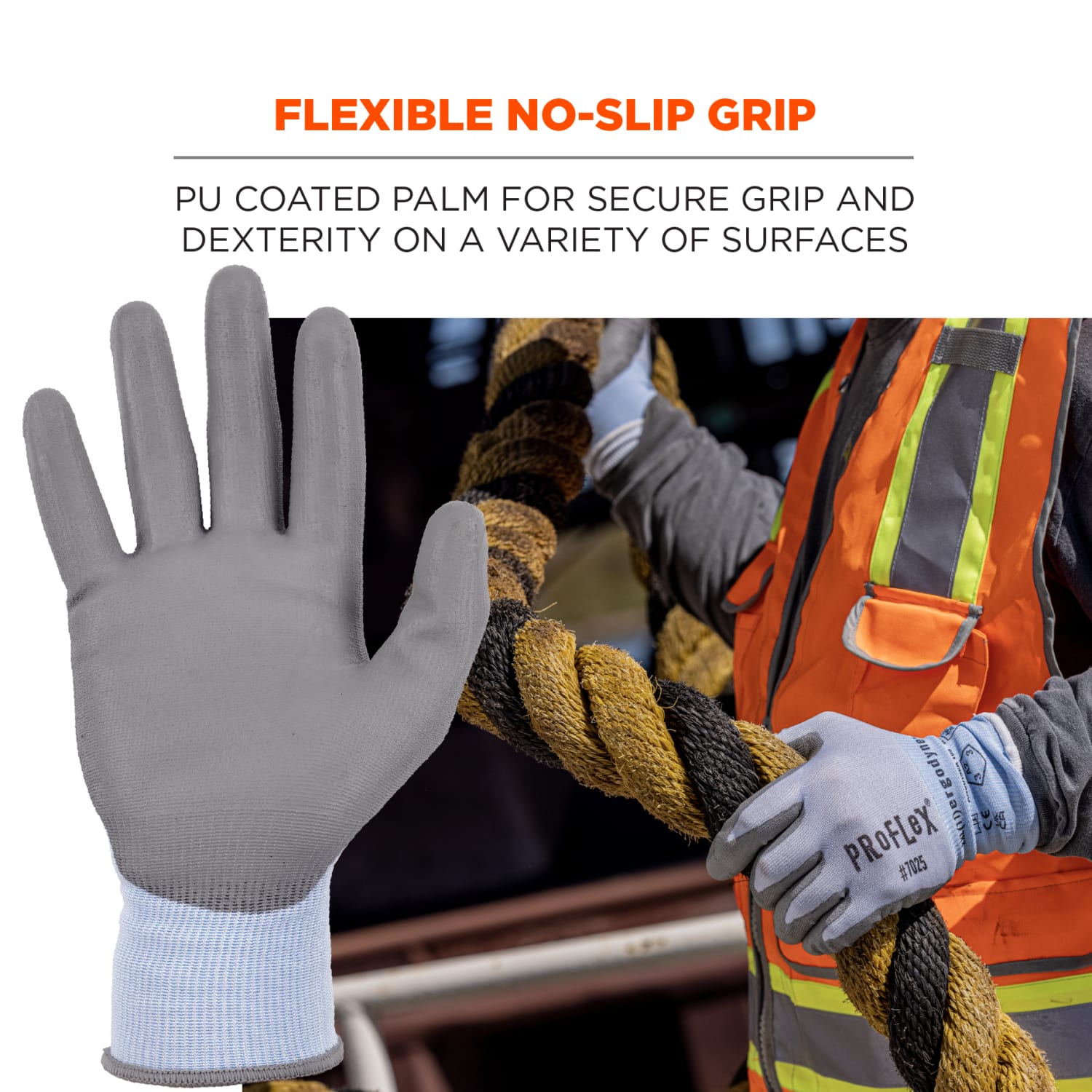 Ergodyne Proflex 7025 PU-Coated Cut-Resistant Gloves, Small, Blue - Image 5