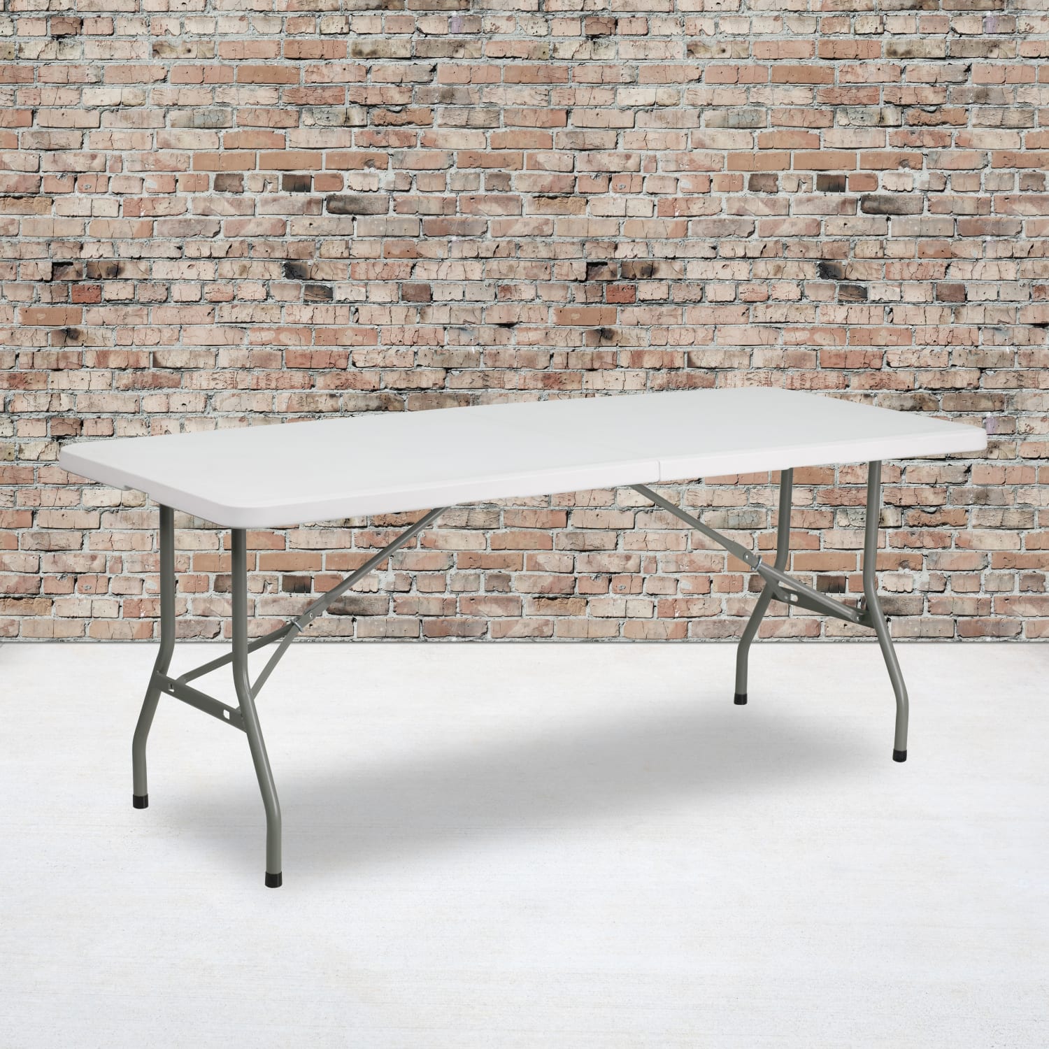 Flash Furniture Bi-Fold Plastic Folding Table, 29inH x 30inW x 72inD, Granite White