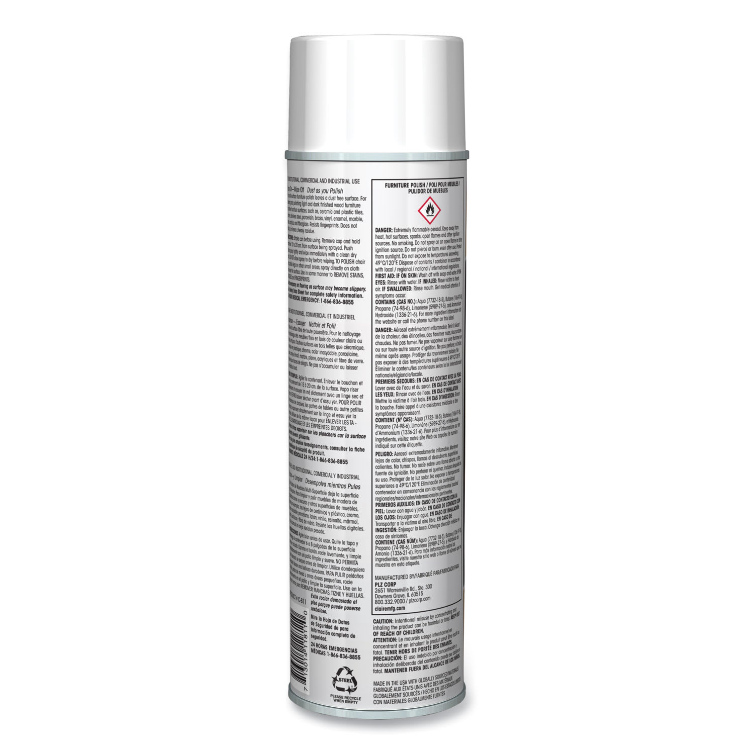 Claire Furniture Polish with Lemon Oil, Lemon Scent; 19 oz Aerosol Spray, Dozen - Image 5