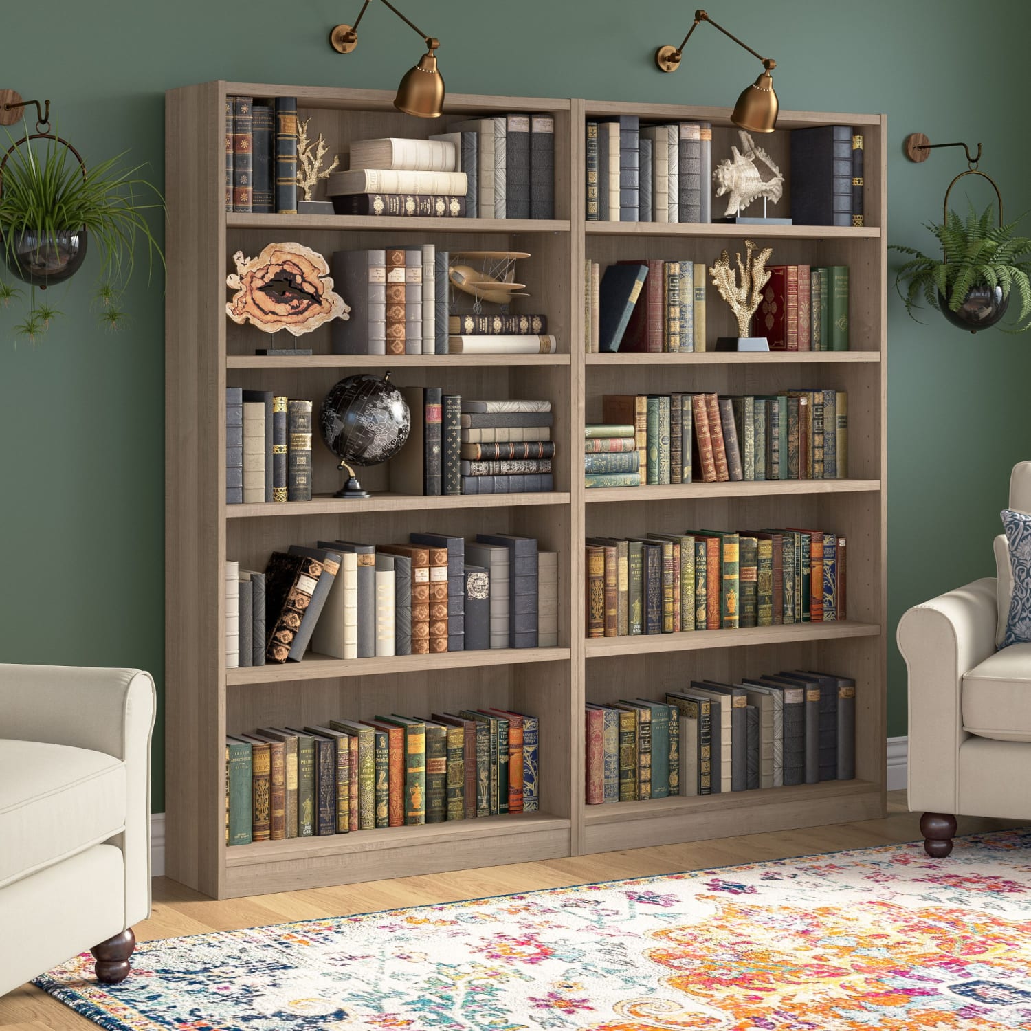 Bush Furniture Universal 72inH 5-Shelf Bookcases, Ash Gray, Set Of 2 Bookcases, Standard Delivery - Image 3