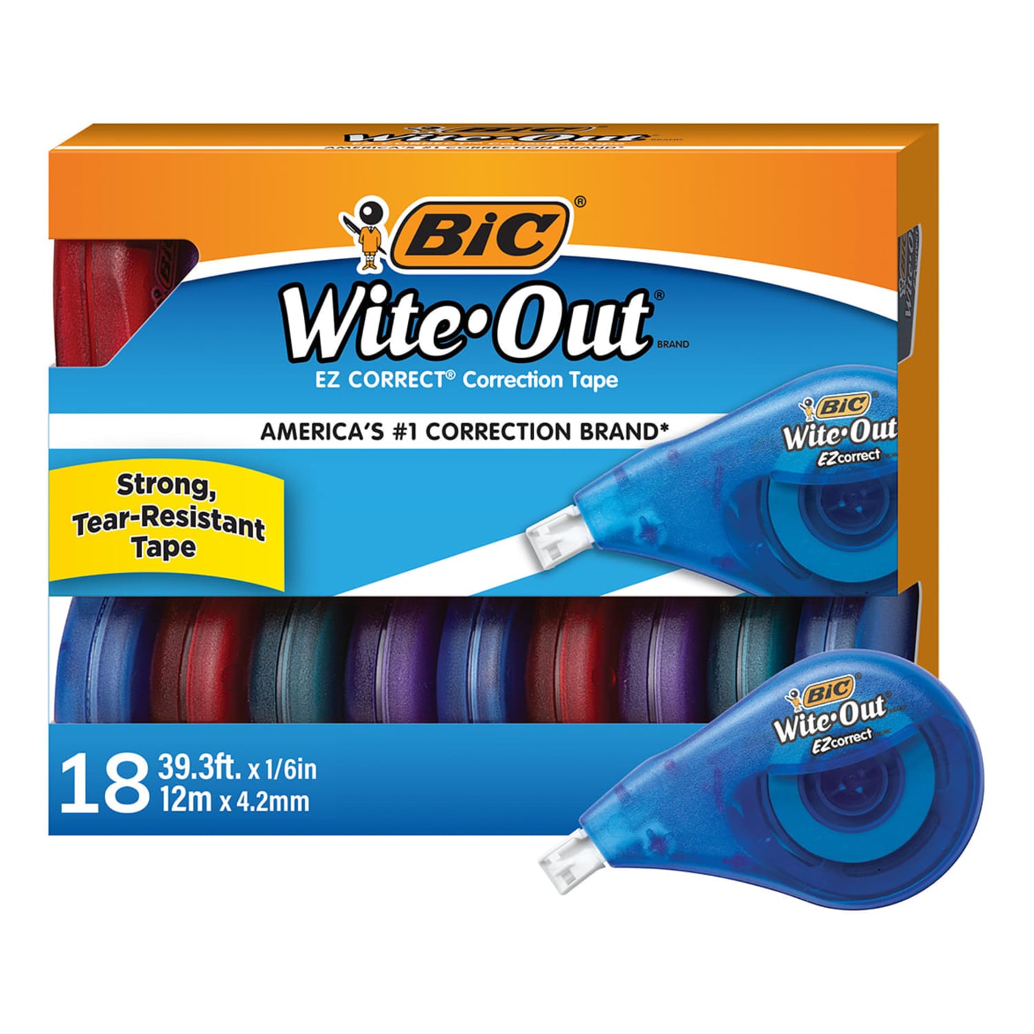 BIC Wite-Out EZ Correction Tape, 478-13/16in, White, Pack Of 18 Dispensers