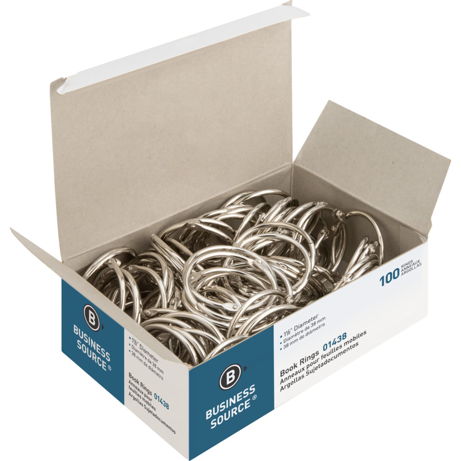 Business Source Standard Book Rings - 1.5in Diameter - Silver - Nickel Plated - 500 / Bundle - Image 4