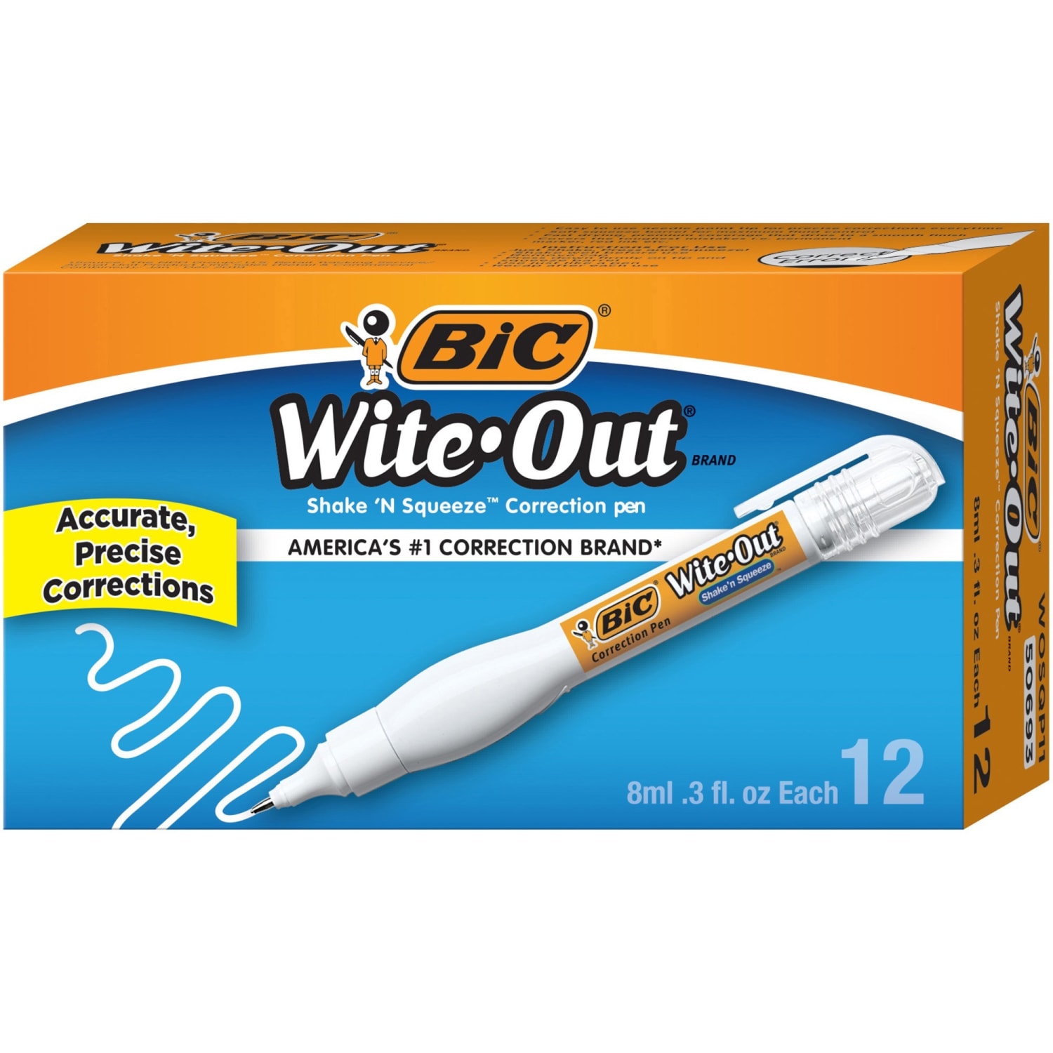 BIC Wite-Out Shake N Squeeze Correction Pen - Pen Applicator - 8 mL - White - Fast-drying - 12 / Box
