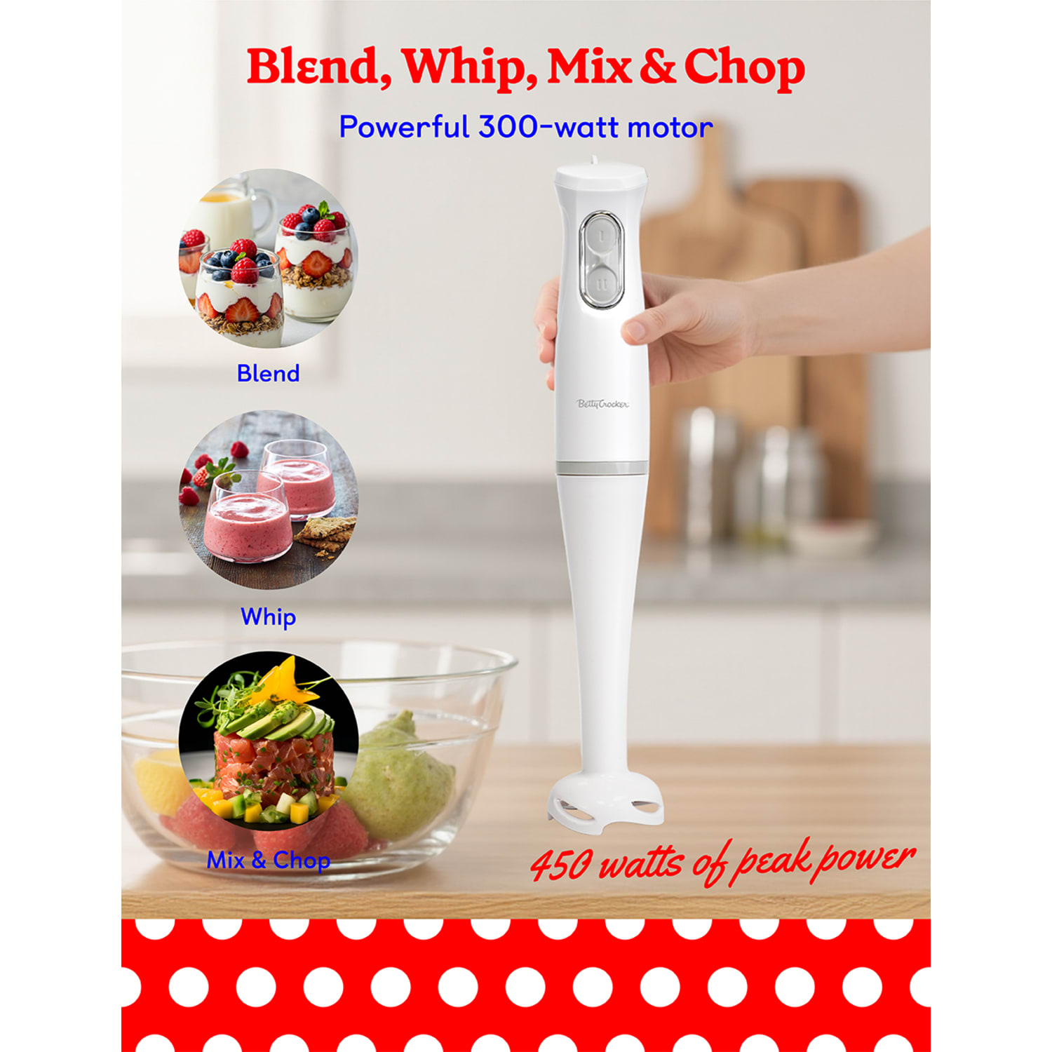 Betty Crocker 2-Speed Hand Blender With 20 Oz Mixing Beaker, White - Image 4